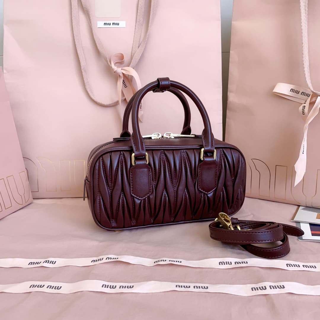 Miu Miu Arcadie matelassé nappa leather bag 5BB142 Wine Red High