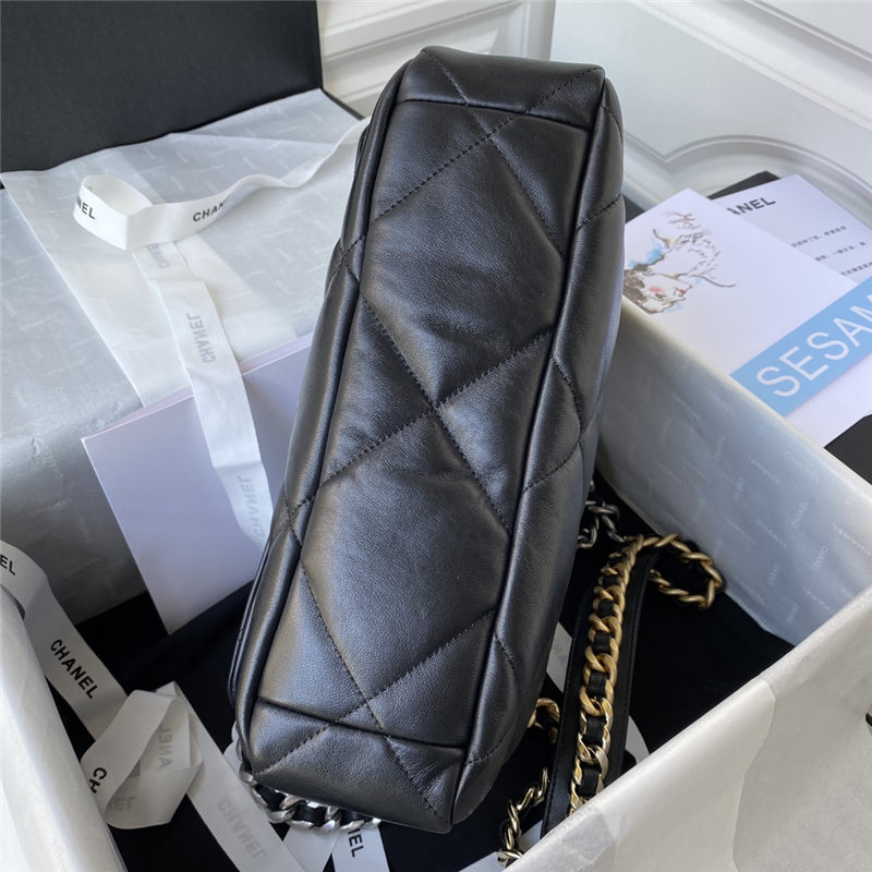 Large Chanel 19 Flap Bag Lambskin Black Silver High