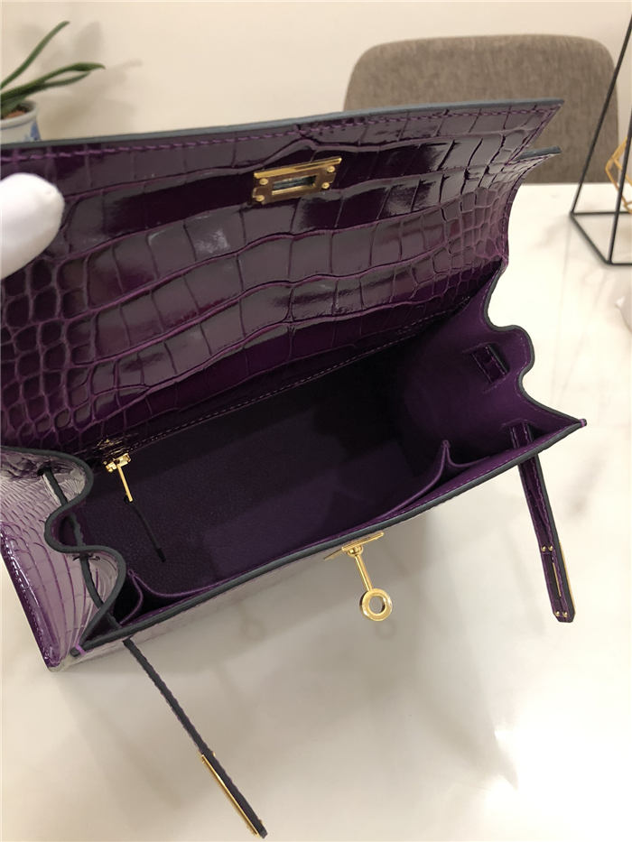 Hermes Kelly 25cm Sellier Bag Embossed Crocodile Leather High