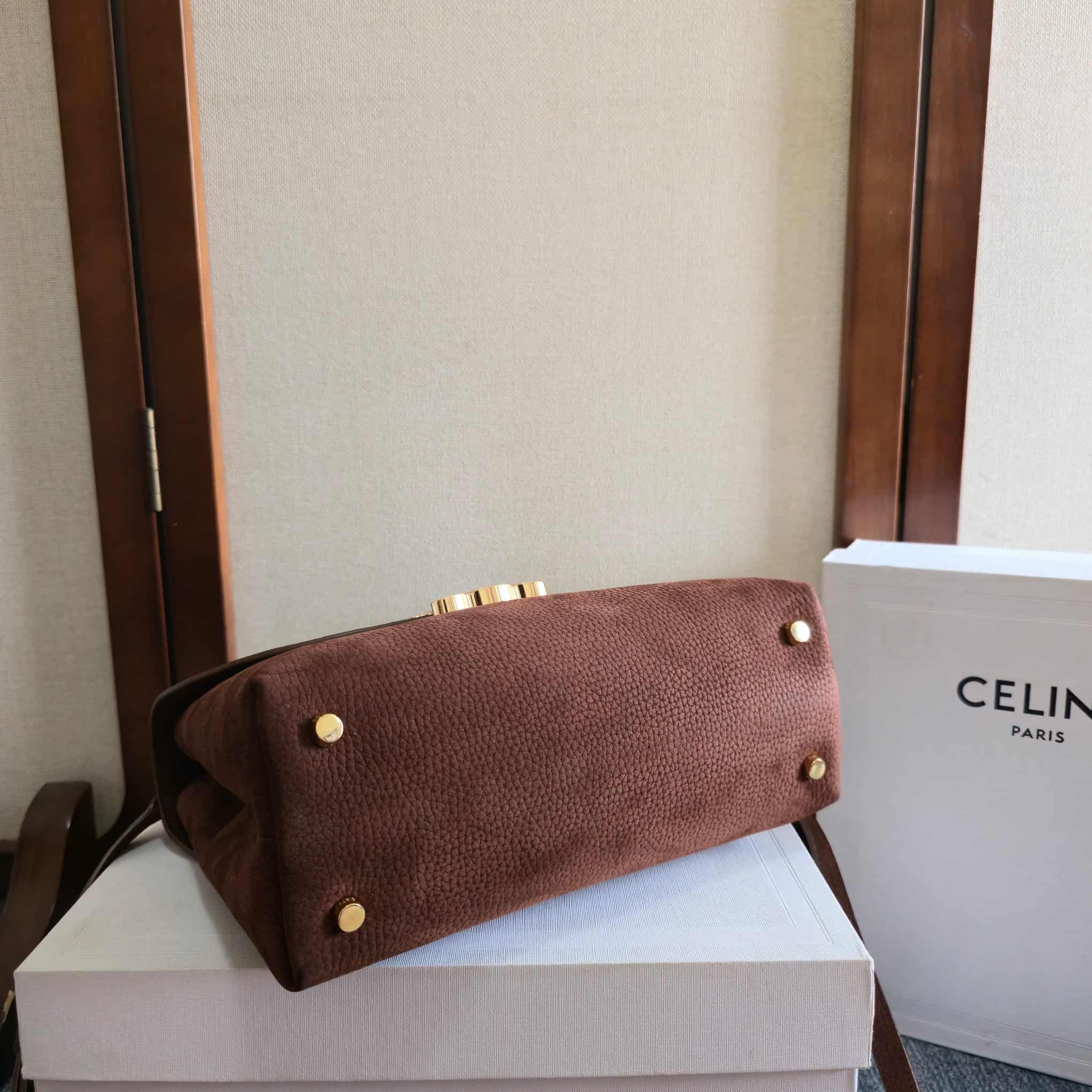 Celine Small Nino Bag in Chestnut Grained Nubuck Calfskin High