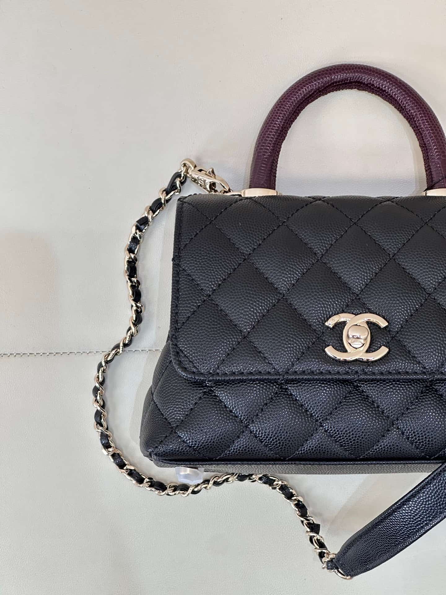Chanel Mini Flap Bag with Top Handle Grained Calfskin & Gold-Tone Metal AS2215 TOP