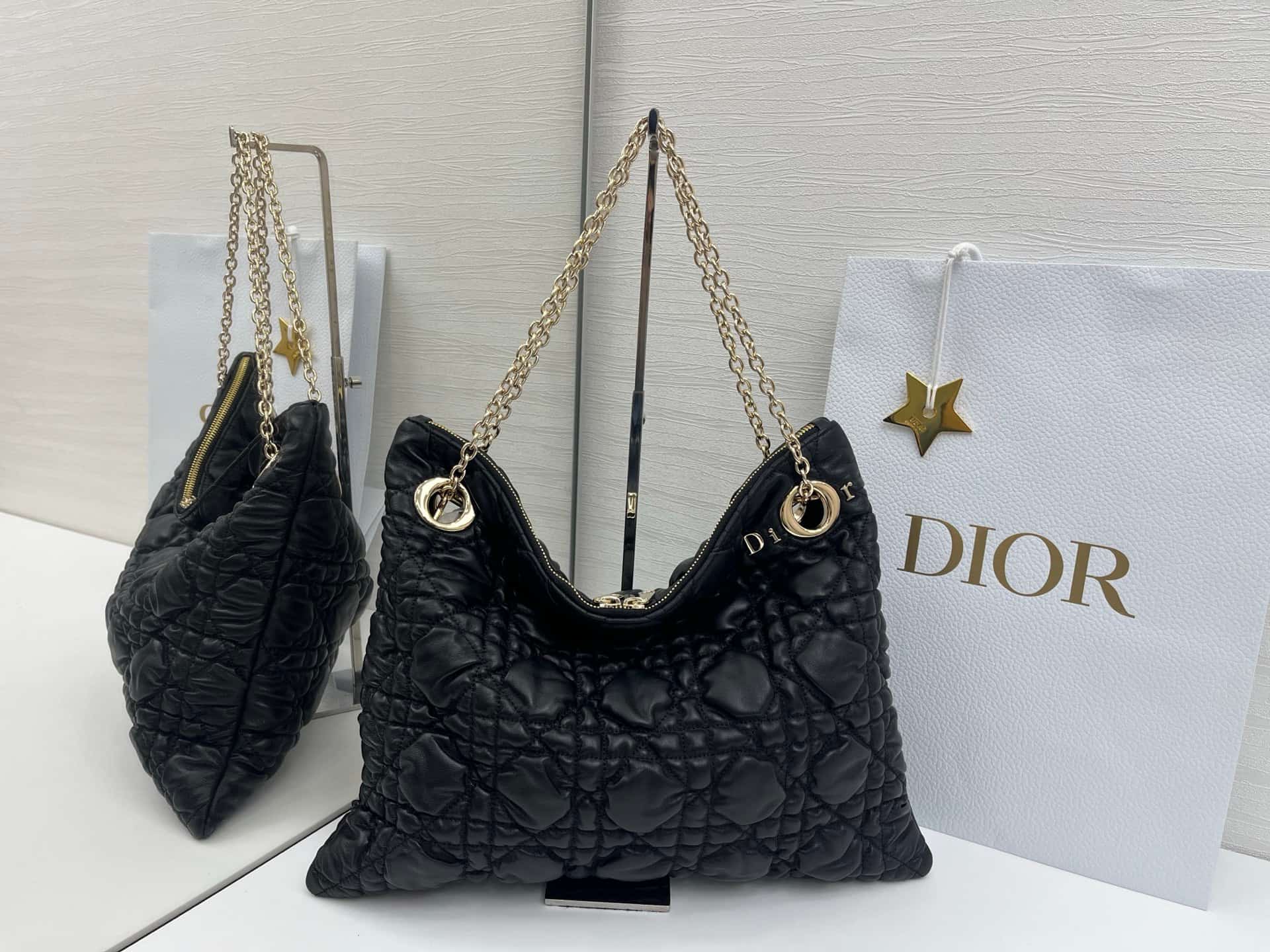 Medium Dior Crunchy Bag Black Puffy Macrocannage Calfskin High