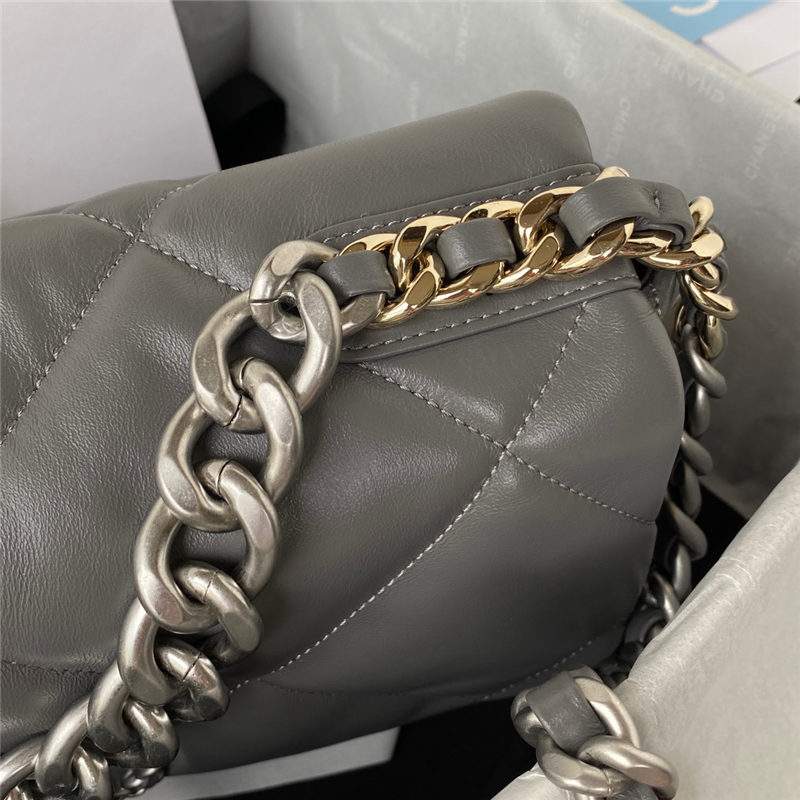 Large Chanel 19 Flap Bag Lambskin Dark Grey Silver High