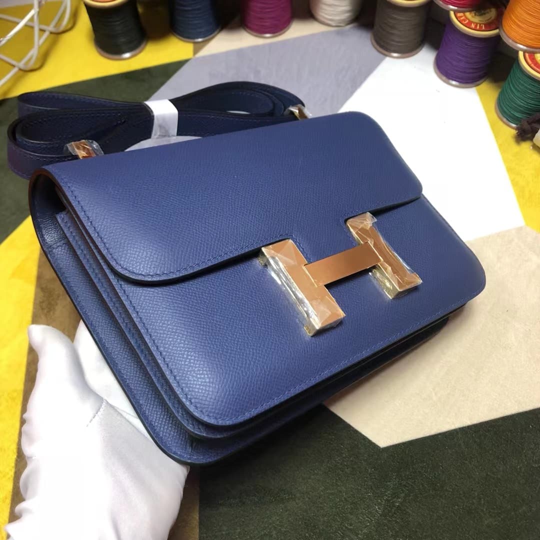 Hermes Mini Constance 18cm/24cm Epsom Bag WAX Navy Blue High