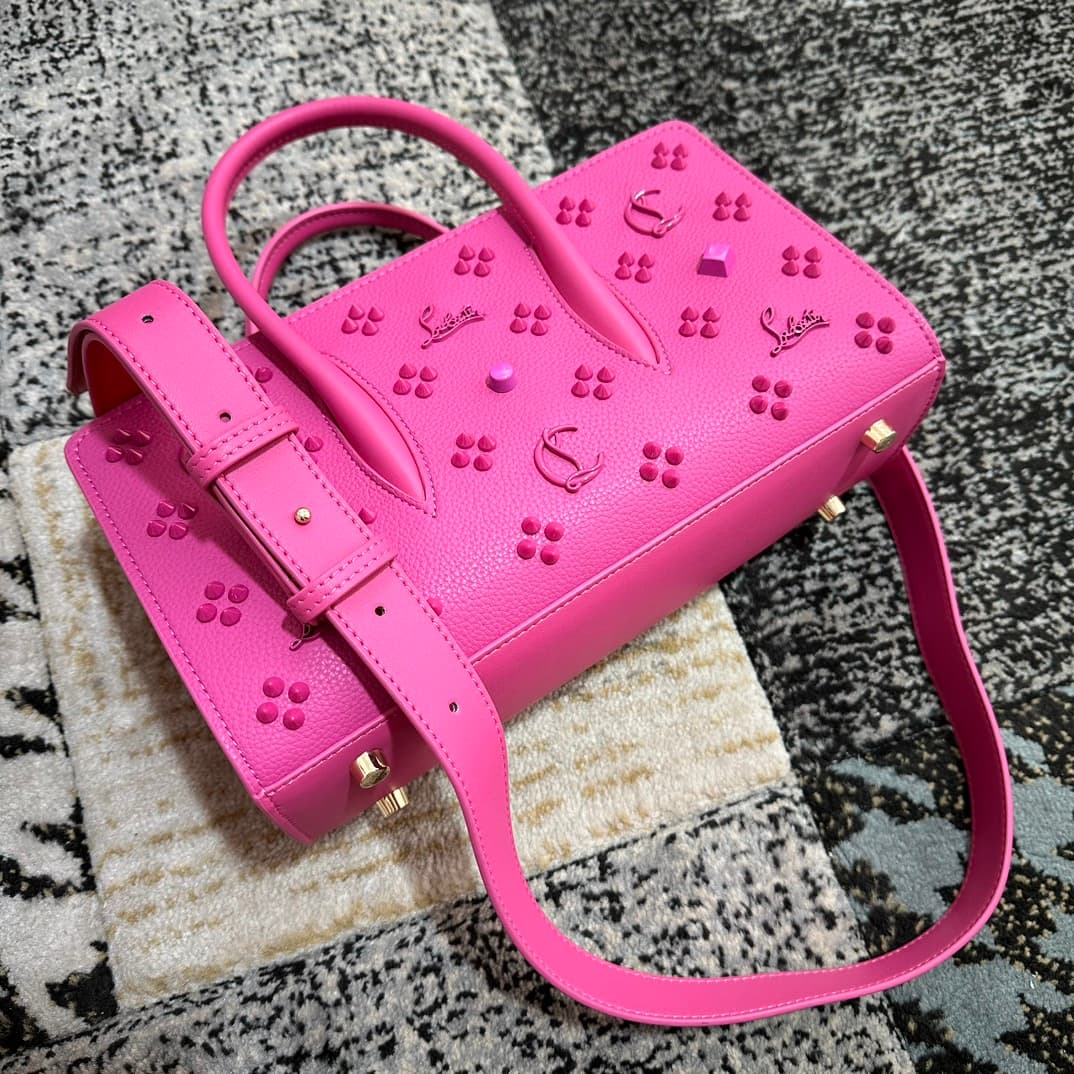 Christian Louboutin Paloma leather tote bag in Plum Red with spikes &studs High