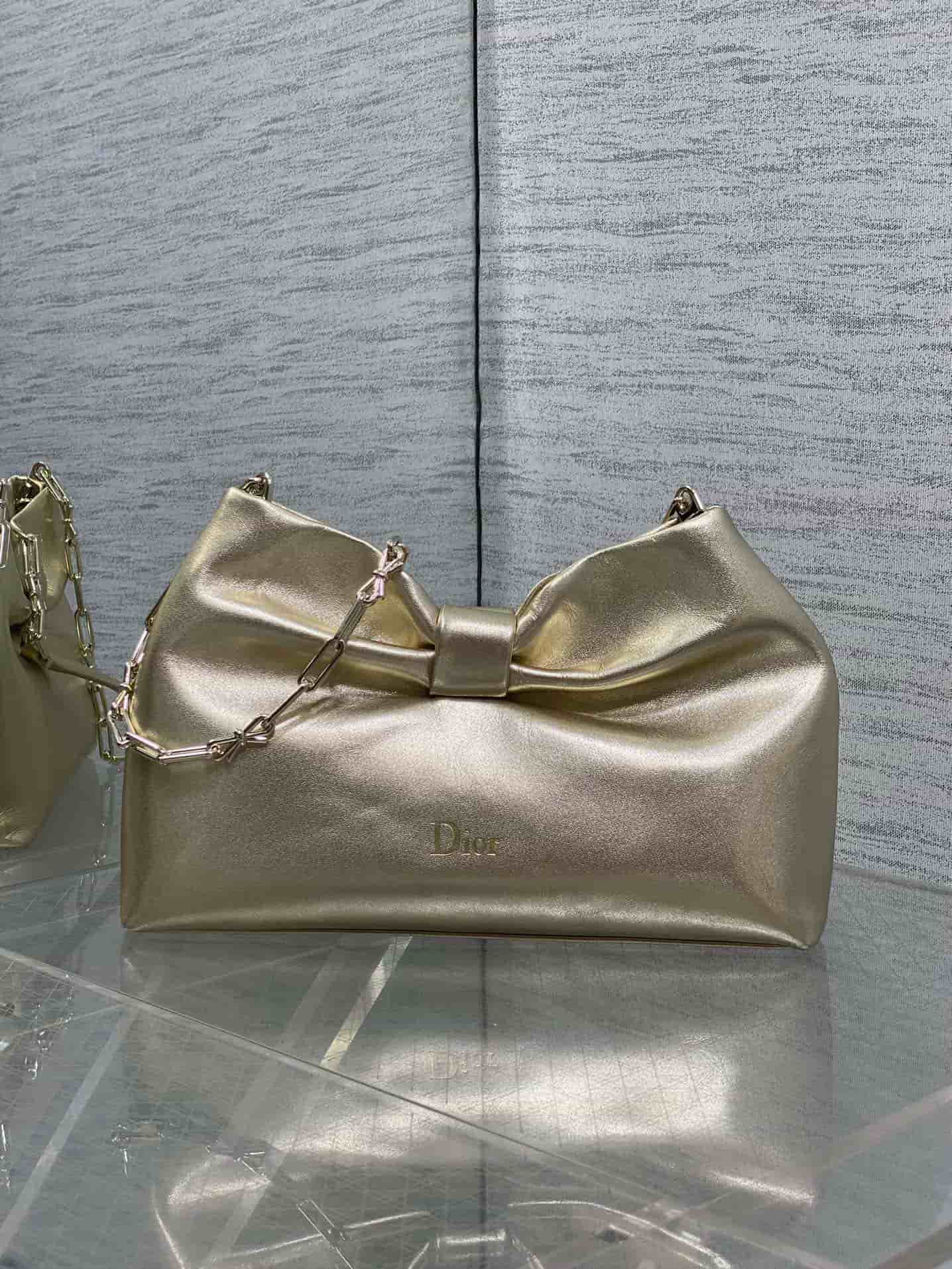 Small Dior Bow Bag Metallic Laminated Leather High