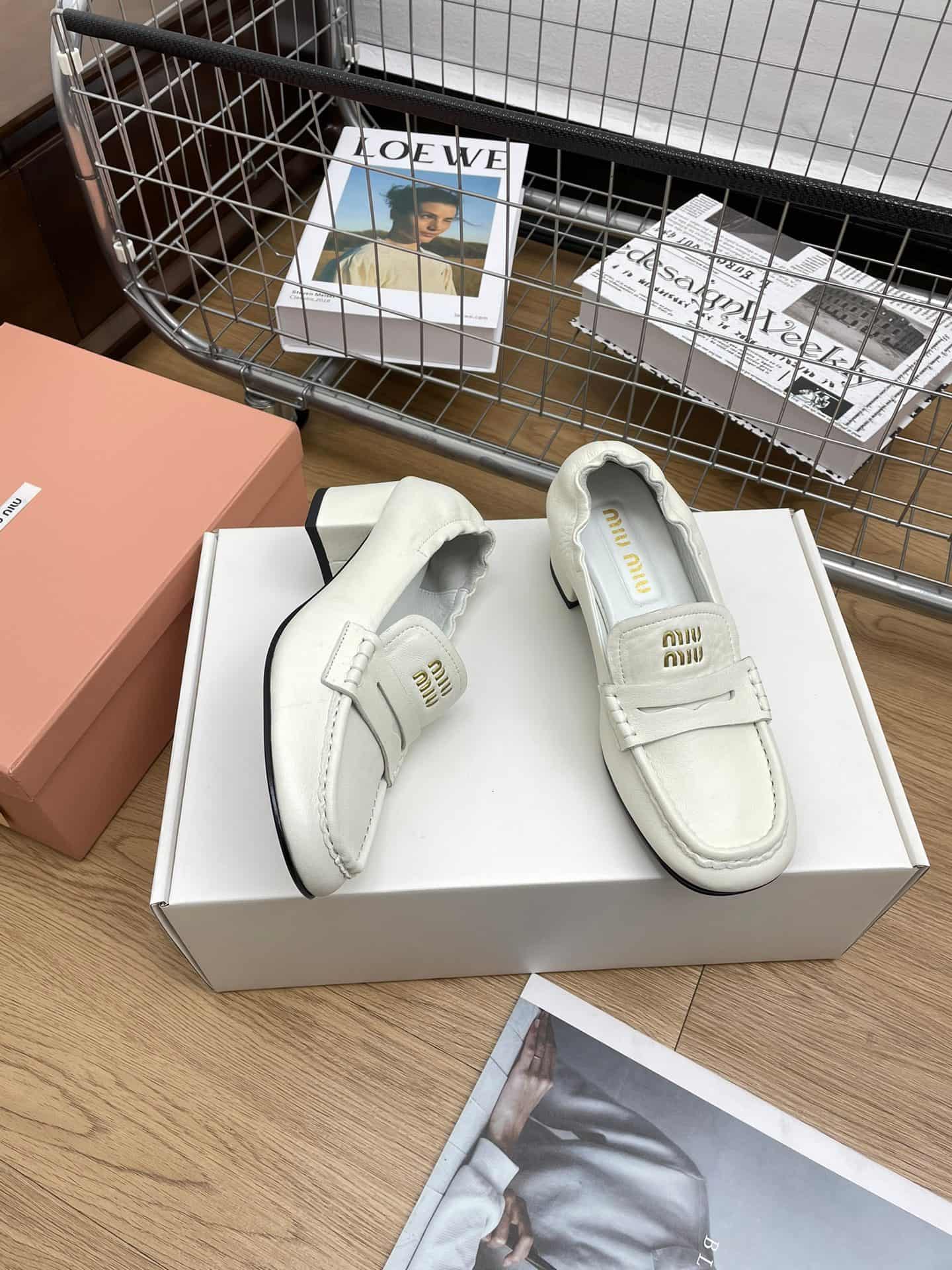 Miu Miu Ruches Nappa Leather Loafers Shoes Women