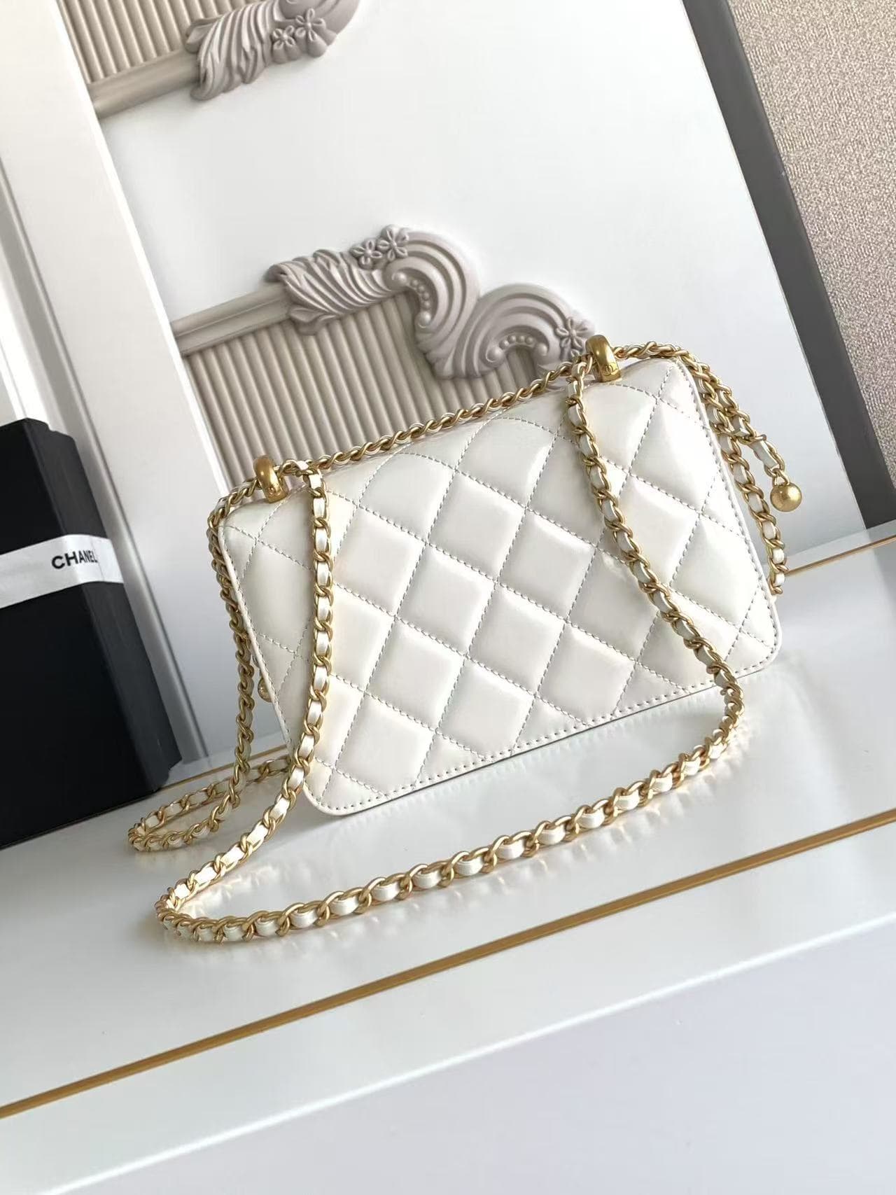Chanel MINI FLAP BAG Calfskin & Gold-Tone Metal AS2615 White A