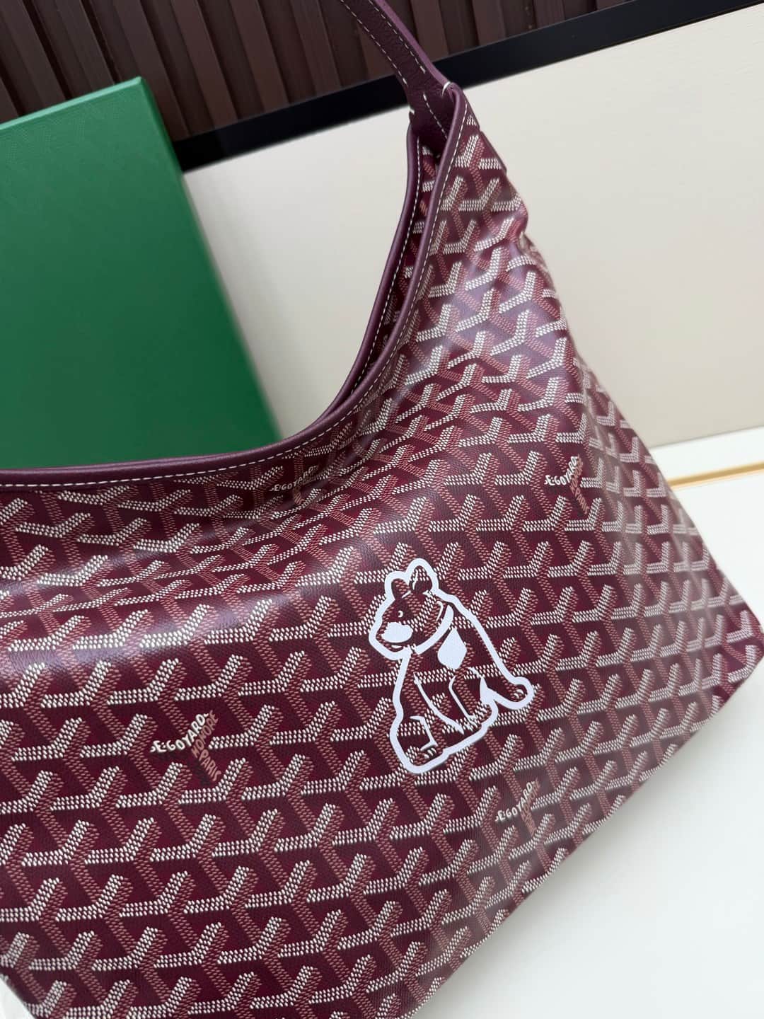 Goyard Bohème Burgundy Hobo Bag Chevron Canvas and  White Painted Mascot High