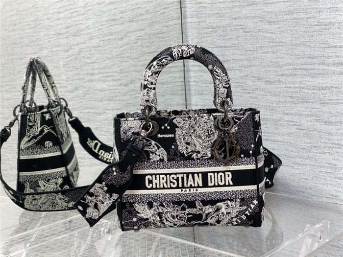 MEDIUM LADY D-LITE BAG Toile de Jouy Zodiac Embroidery High