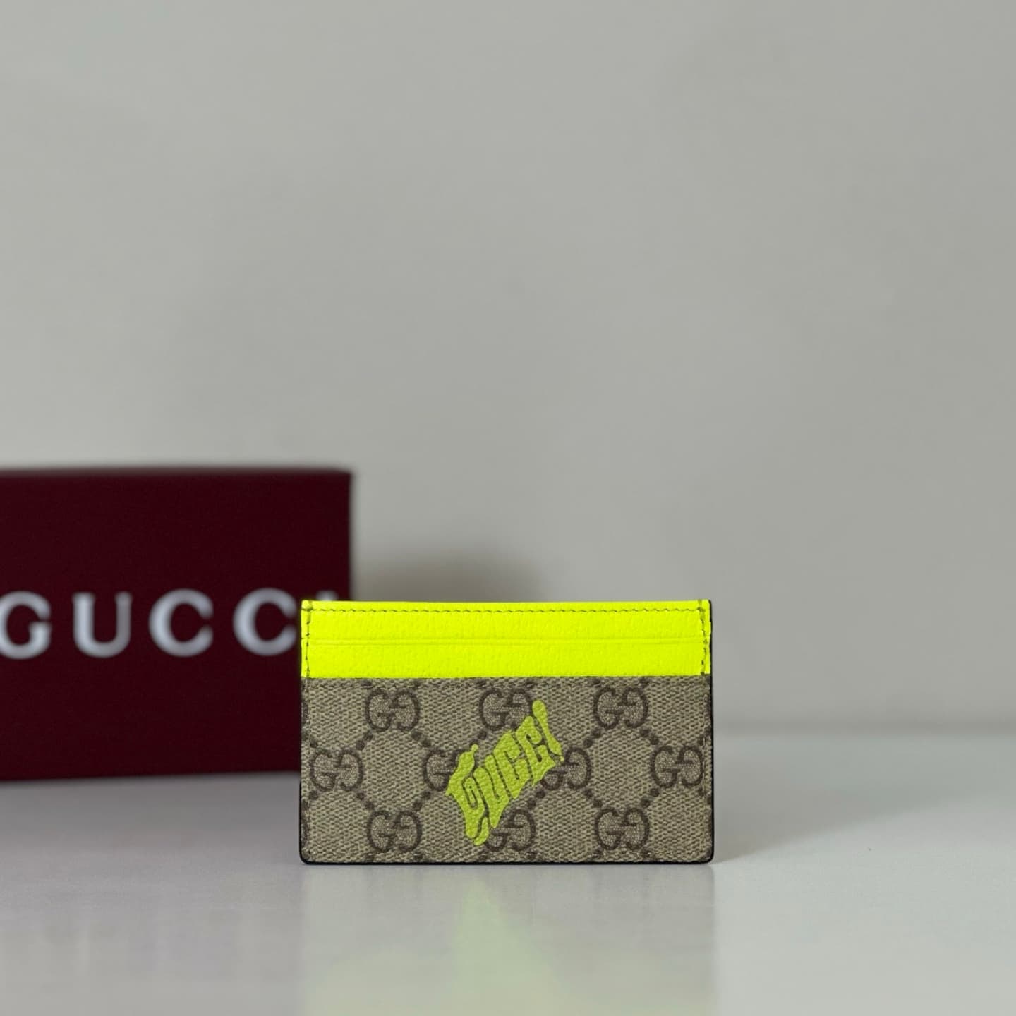 Gucci GG Monogram card case with Acid green print 835322 High