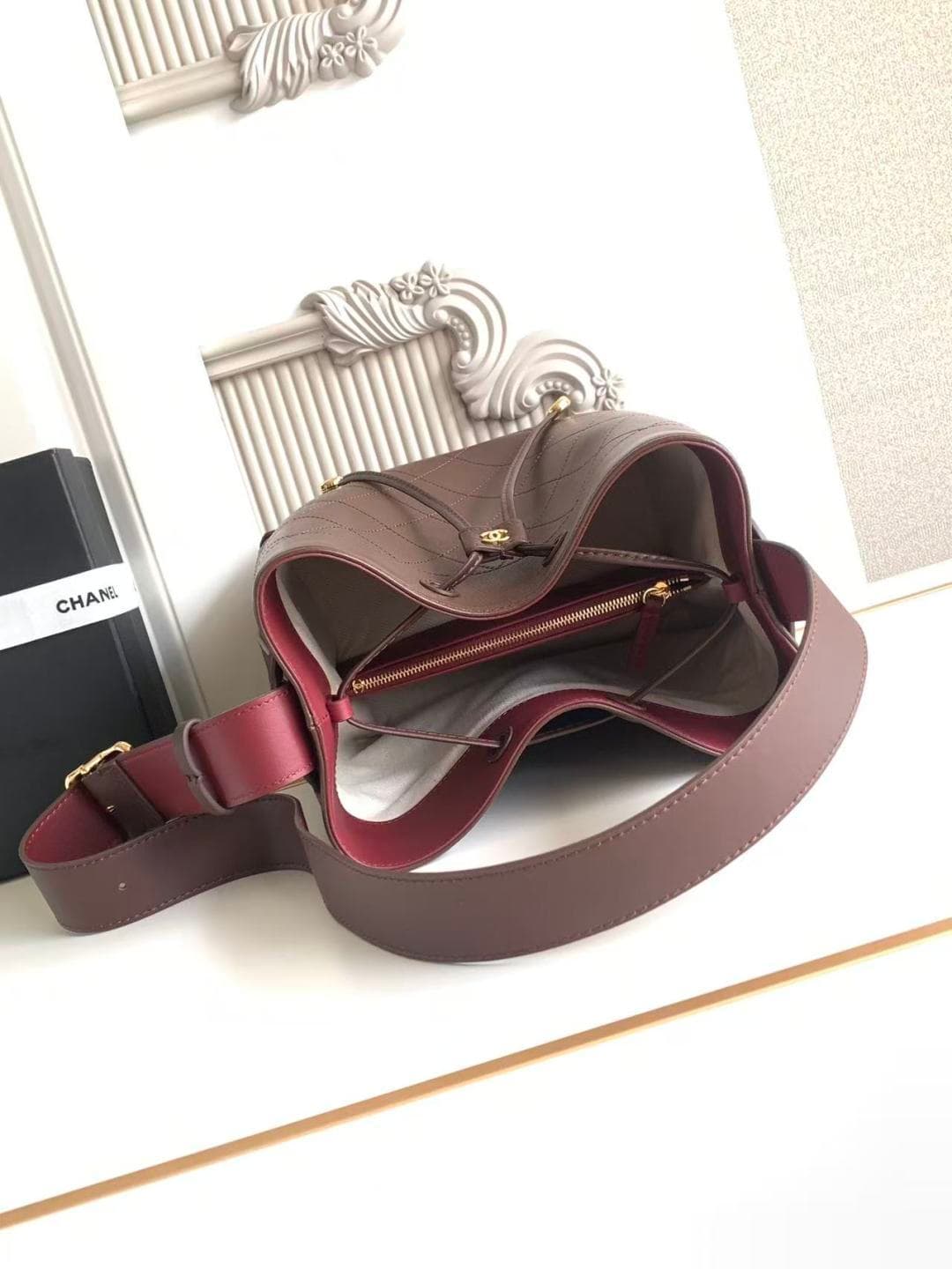 Chanel Bucket Bag Calfskin Leather & Gold-Tone Metal Dark Brown AS6584 A