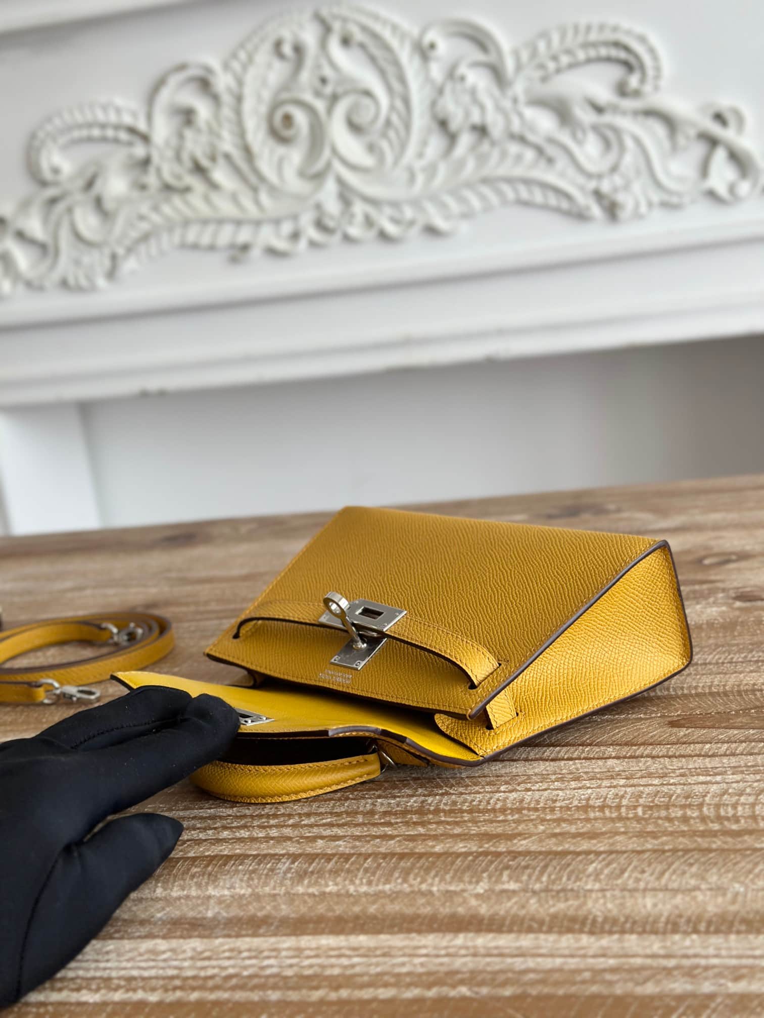 Hermes Kelly Mini II Bag Epsom Leather WAX Silver/Gold Metal Jaune Ambre High
