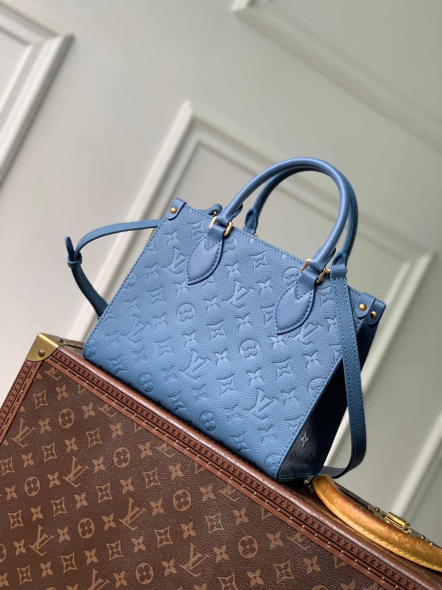 Louis Vuitton OnTheGo PM Blue Jean Cowhide leather M28181 High