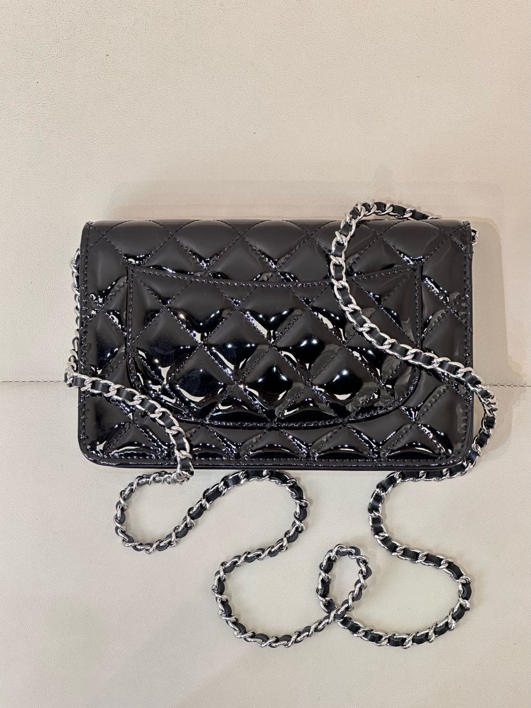 Chanel Wallet on Chain Patent Calfskin& Silver-tone Metal AP0250 Black TOP