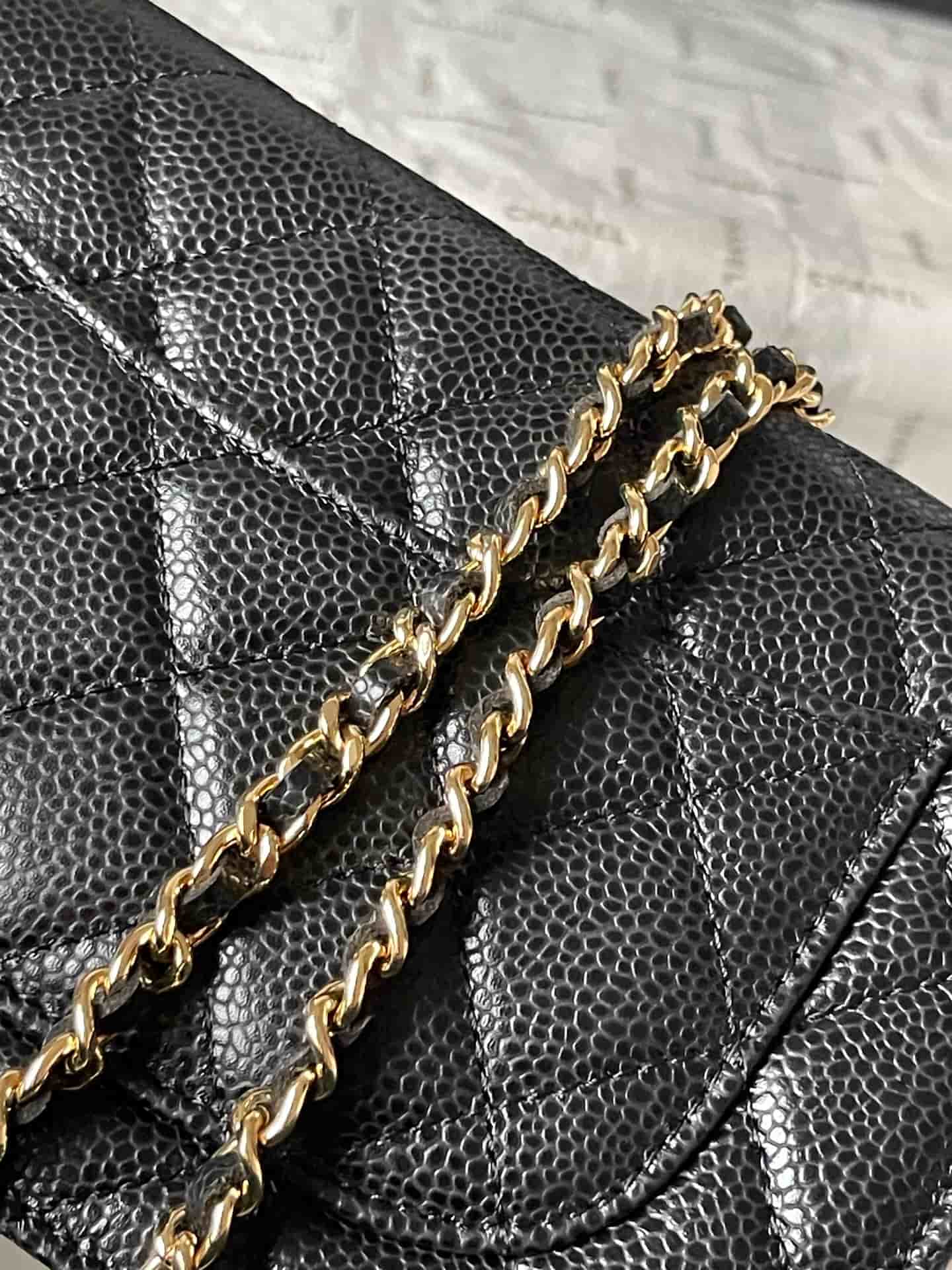 Chanel Classic Wallet on Chain Grained Shiny Calfskin & Gold-Tone Metal AP4241 Black A