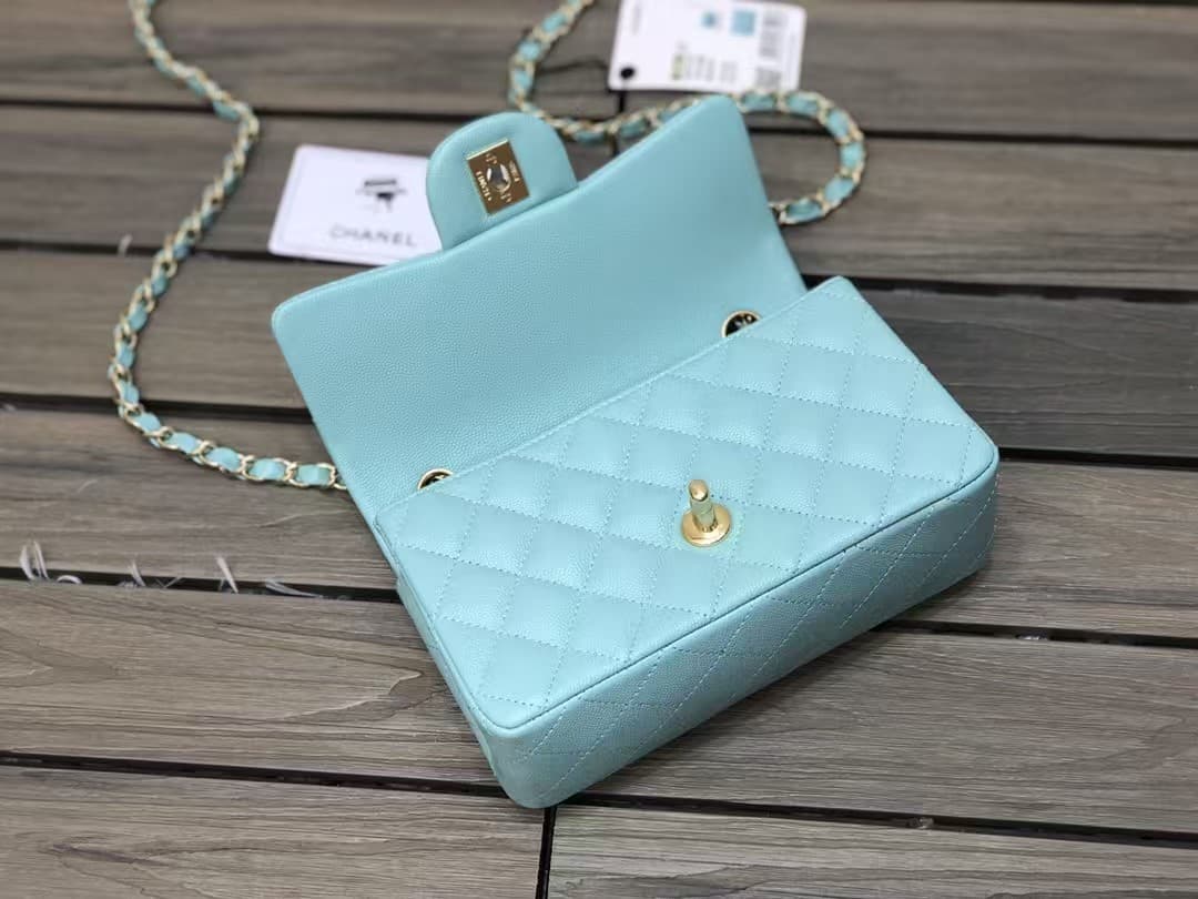 Chanel Mini CLASSIC HANDBAG Grained Calfskin Sky Blue A