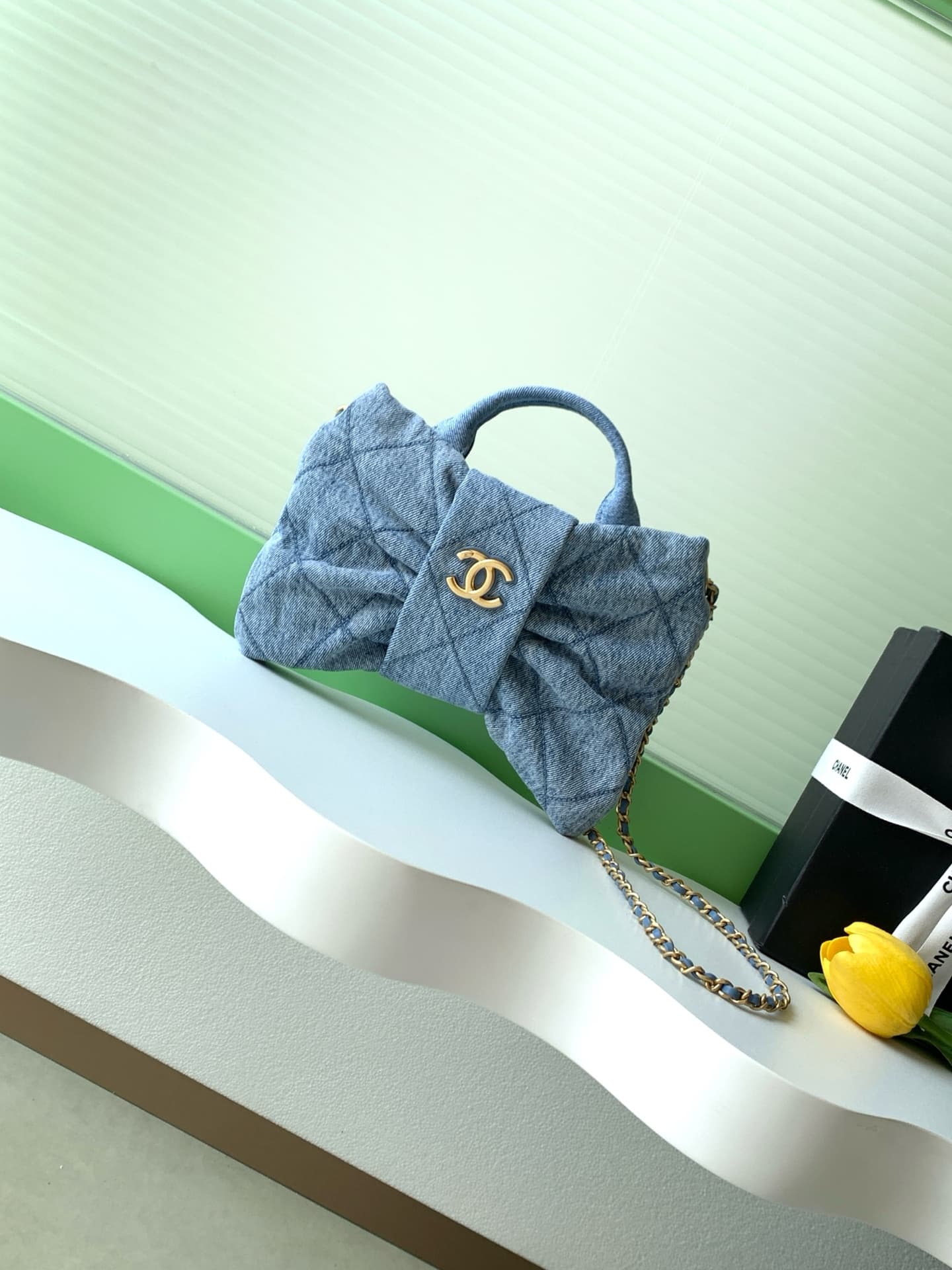 Chanel Mini Bow Bag Denim & Gold-Tone Metal Blue AS5849 A