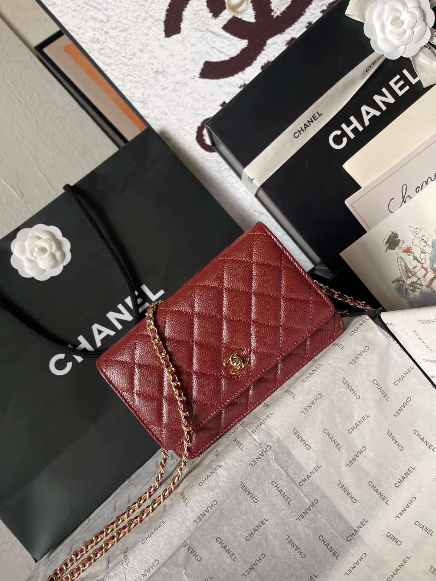 Chanel Classic Wallet on Chain Grained Shiny Calfskin & Gold-Tone Metal AP4241 Dark Brown A