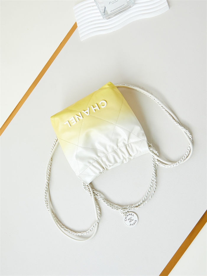 Chanel 22 MINI HANDBAG Patent Gradient Calfskin & Lacquered Metal Yellow AS3980 A