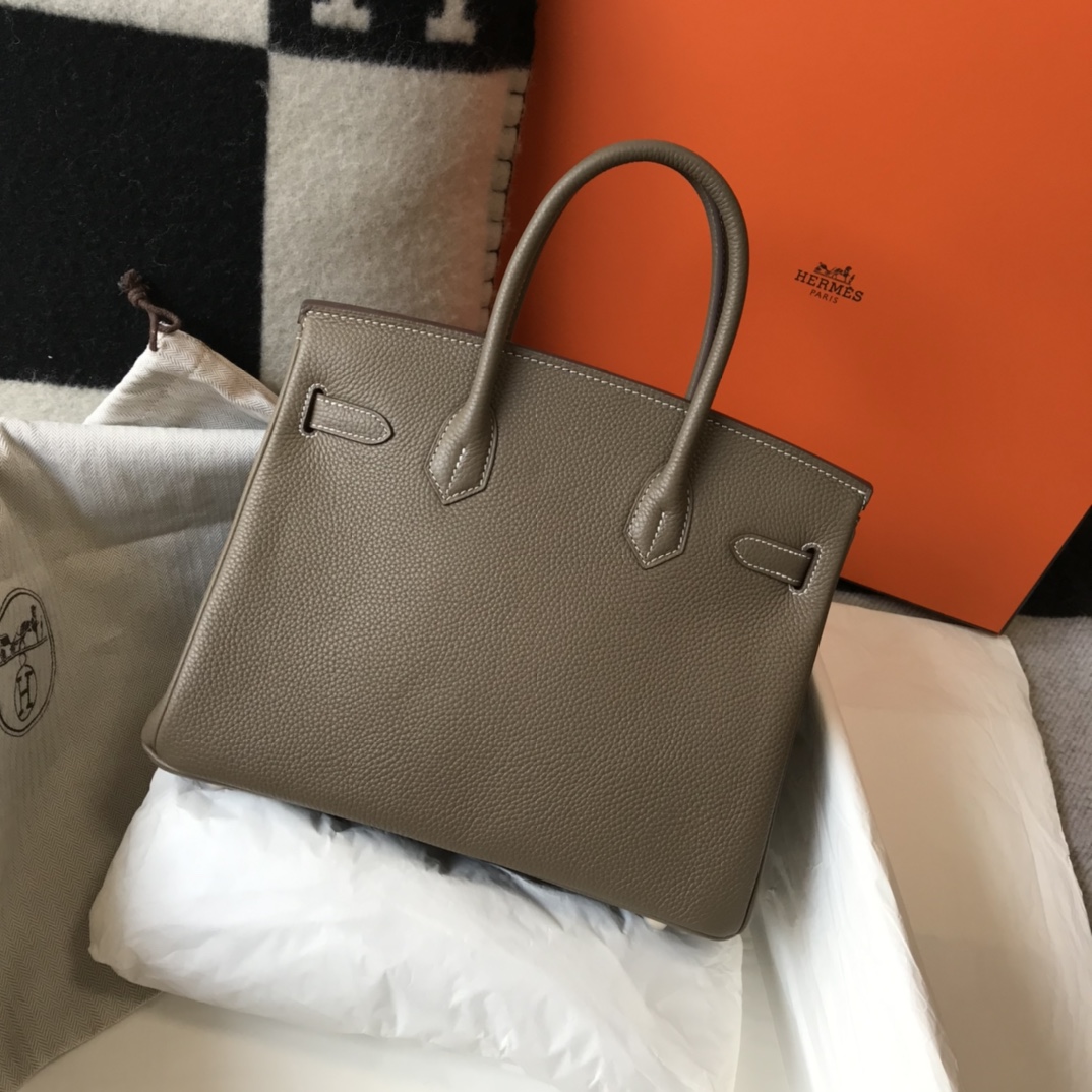 Hermes Birkin 25/30/35cm Bag Calfskin Silver/Gold Metal In Etoupe High