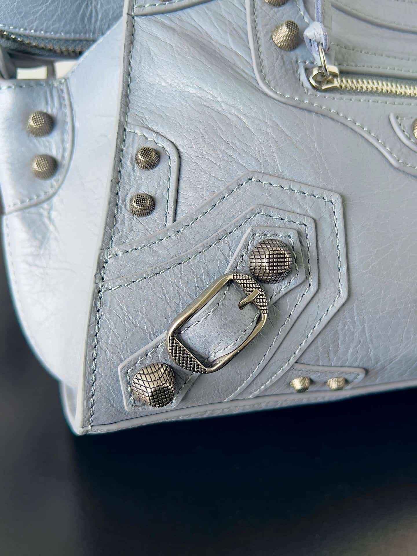 Balenciaga Small Neo Cagole City bag in grey blue lambskin leather High