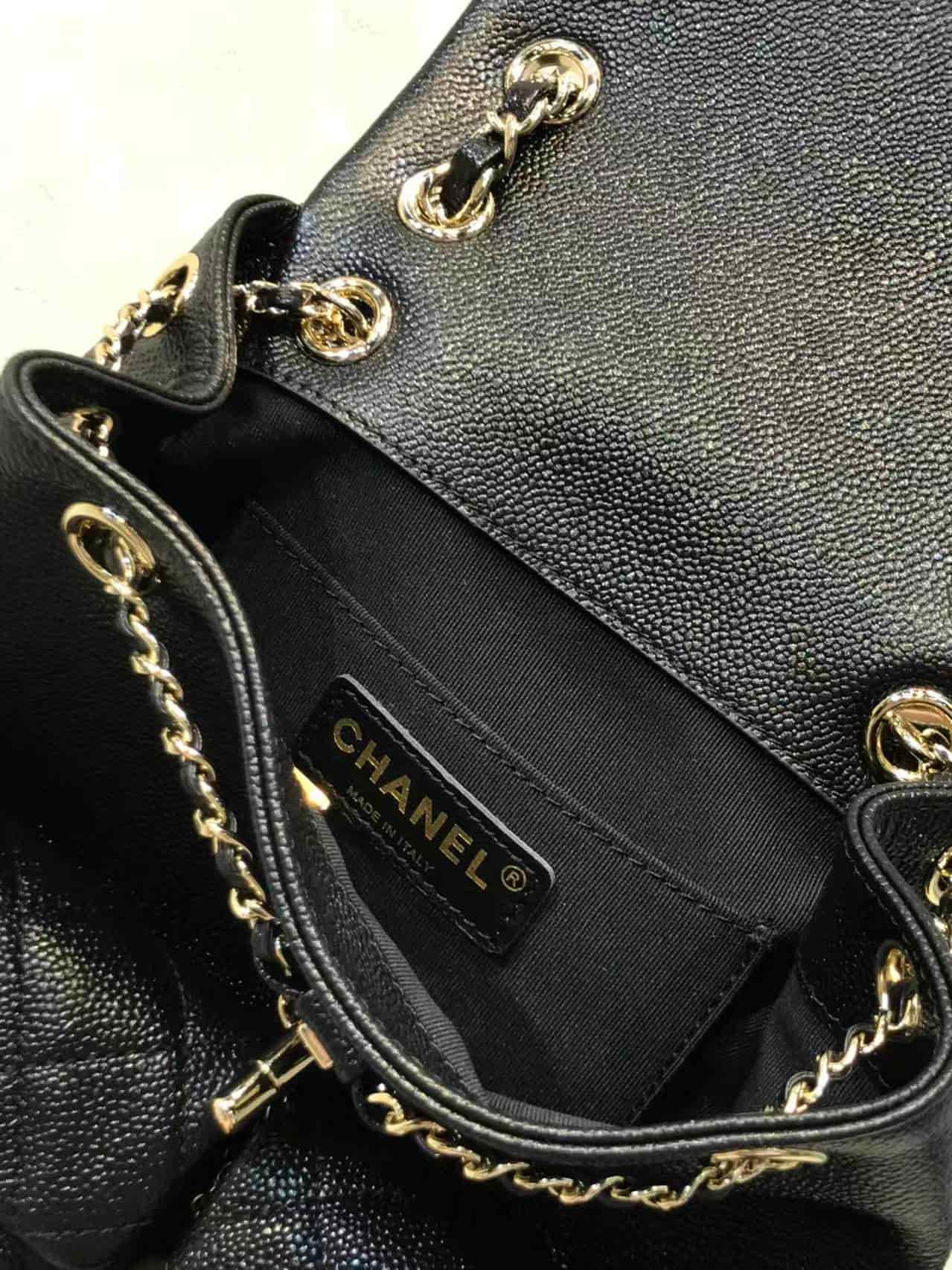 Chanel BACKPACK AS3860 Grained Shiny Calfskin & Gold-Tone Metal Black TOP