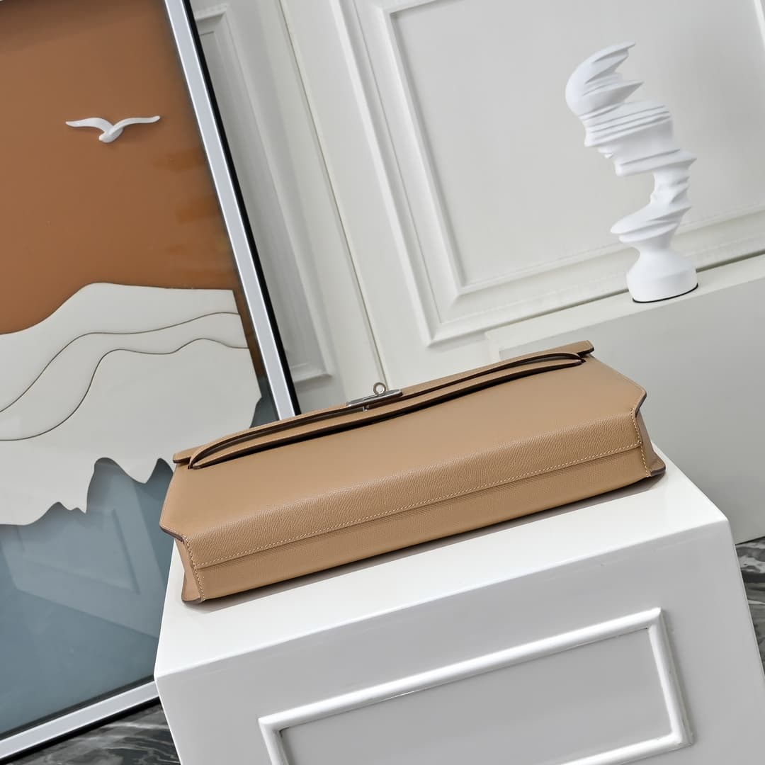 Hermes Kelly depeches Epsom 36 briefcase In Beige Silver Metal CalfskIn WAX High