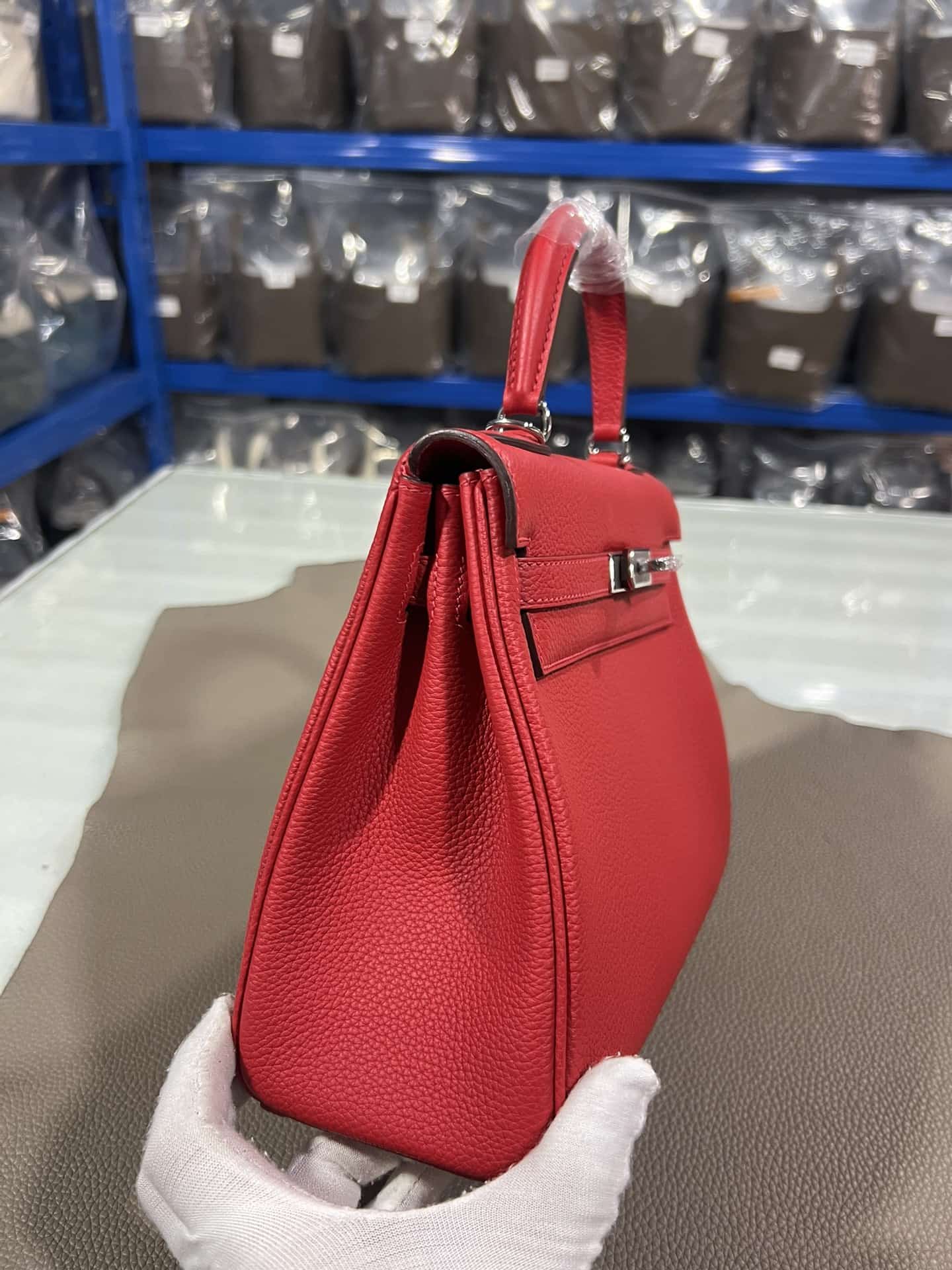 Hermes Kelly 25/28/32cm Retourne Bag Togo Leather In Red WAX High