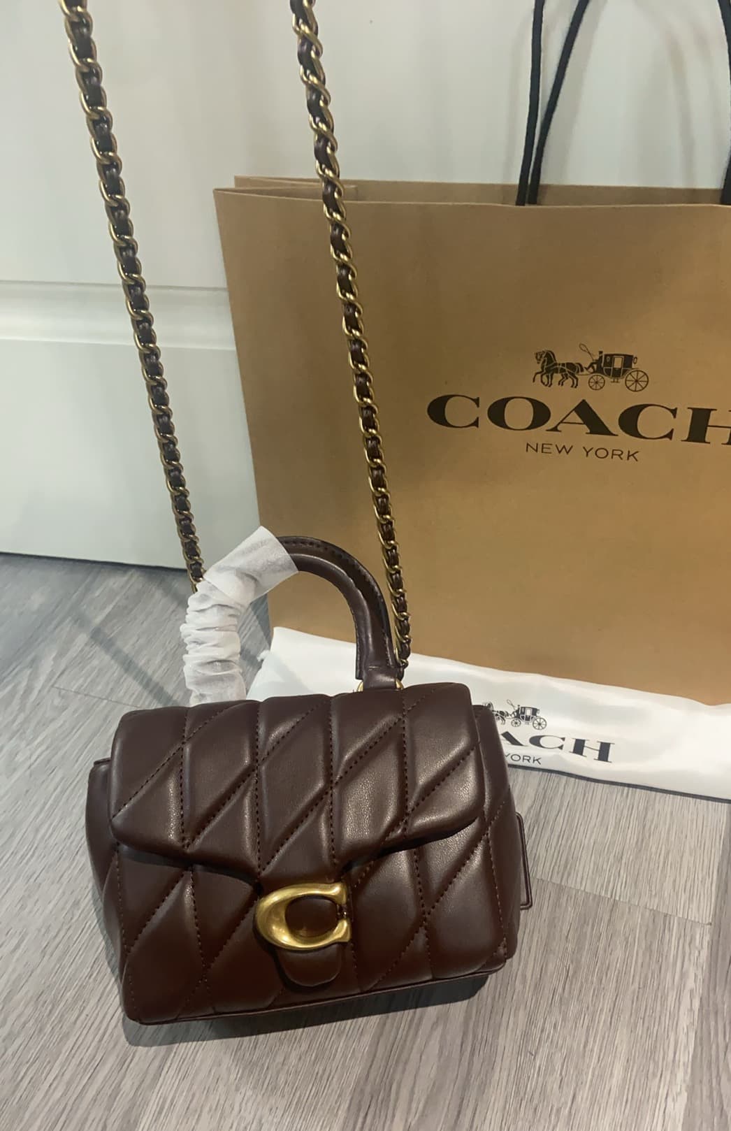COACH Tabby Top Handle Bag With Quilting Coffee High