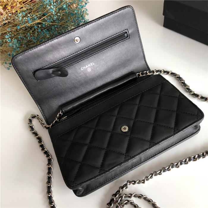 Classic Wallet on Chain A33814 Lambskin Black Gold Metal B