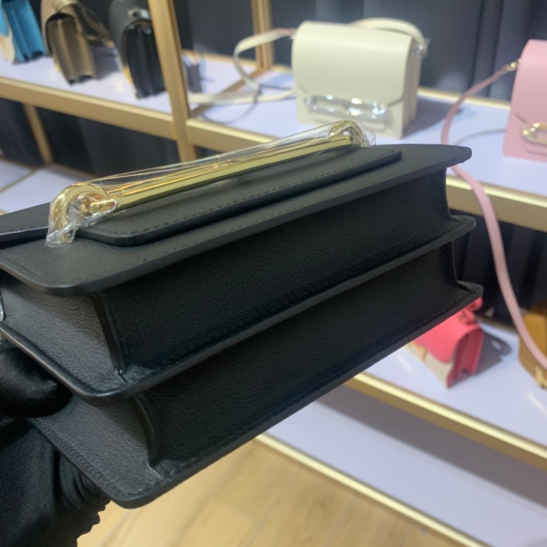 Hermes Roulis wallet in Black Calfskin Etoupe WAX Gold/Silver-Metal High