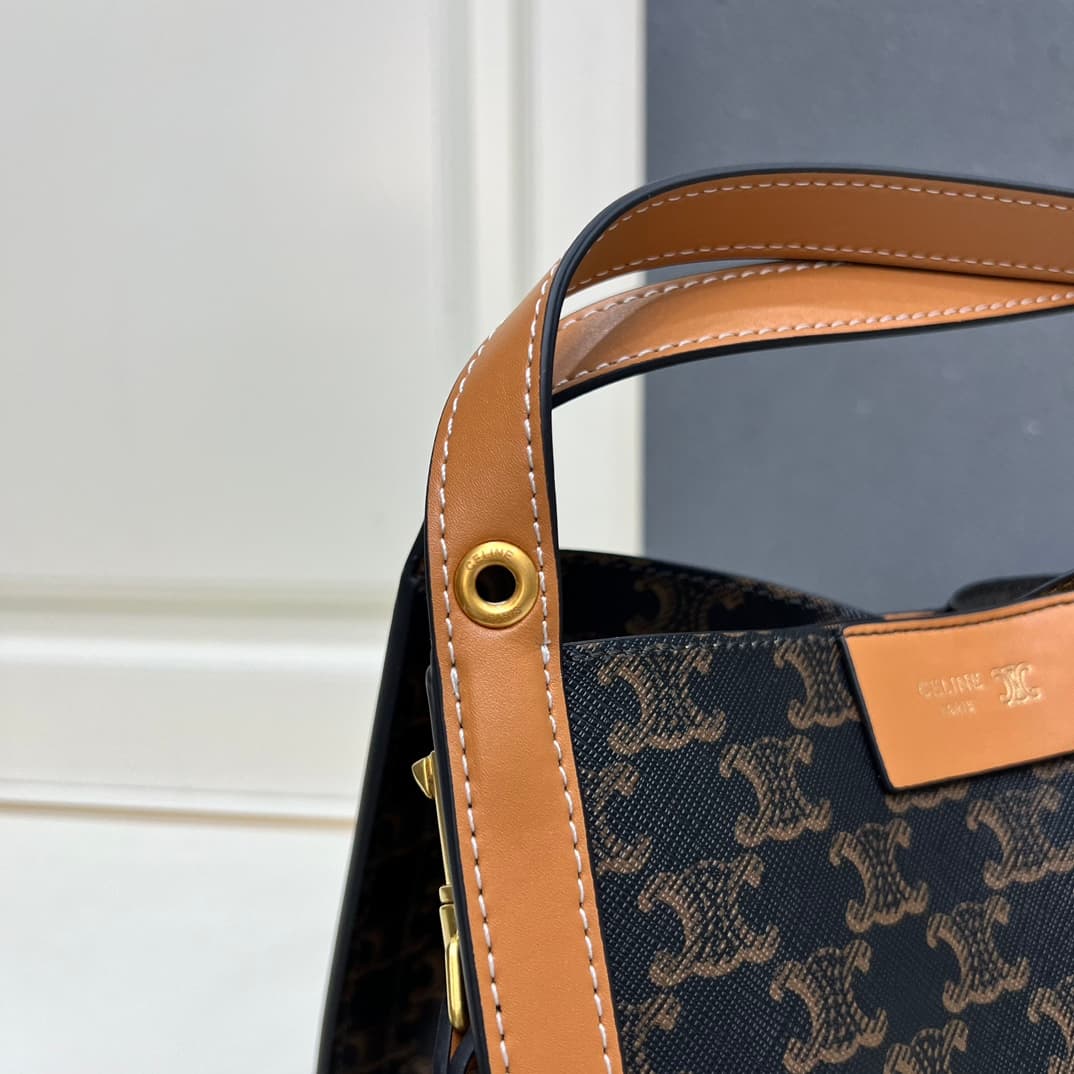 Celine SMALL CUBE BAG IN Triomphe Canvas and NATURAL Calfskin HONEY High
