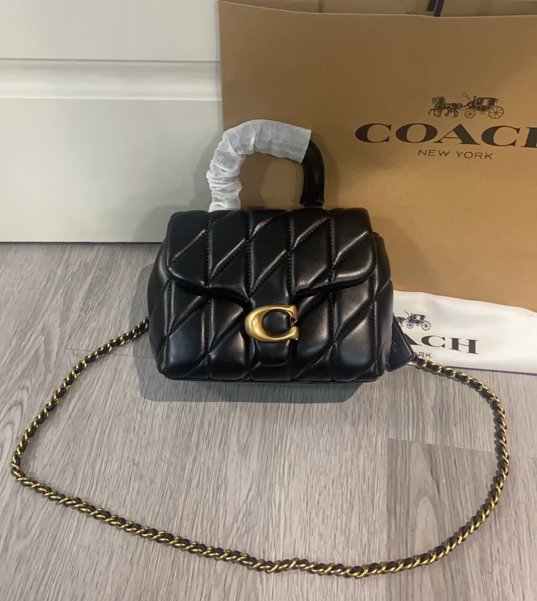 COACH Tabby Top Handle Bag With Quilting Black High