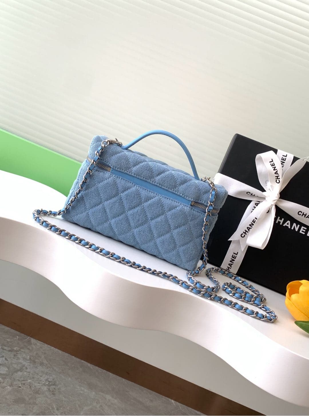 Chanel VANITY WITH CHAIN AP4407 Denim & Anti Silver-Tone Metal Blue High