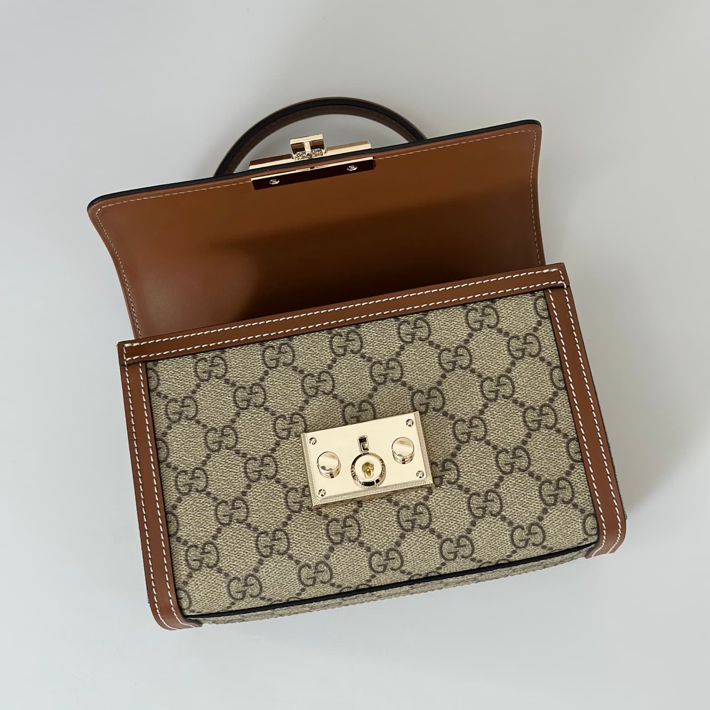 Gucci Padlock small top handle bag Beige and dark brown GG Monogram ‎838999 High