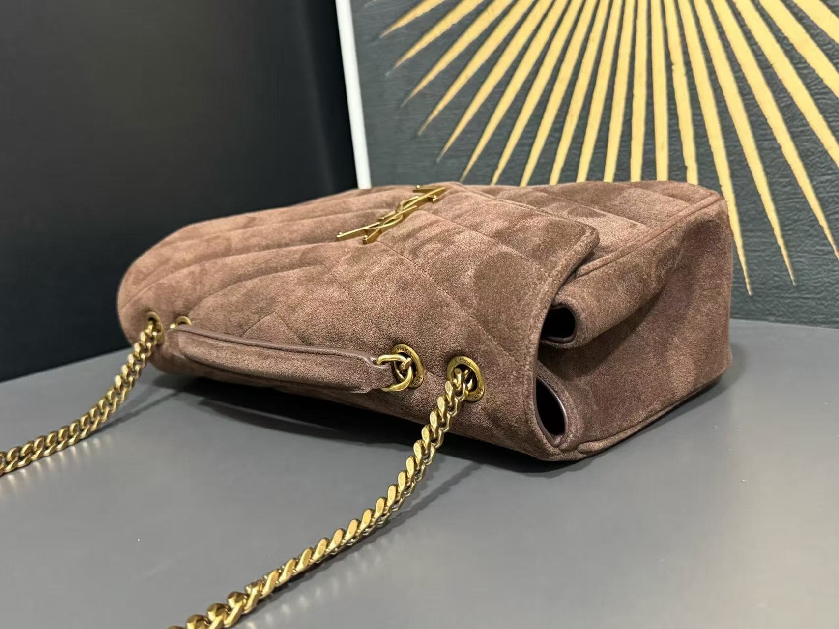 Saint Laurent LOULOU Medium in MATELASSÉ Suede BROWN COFFEE High