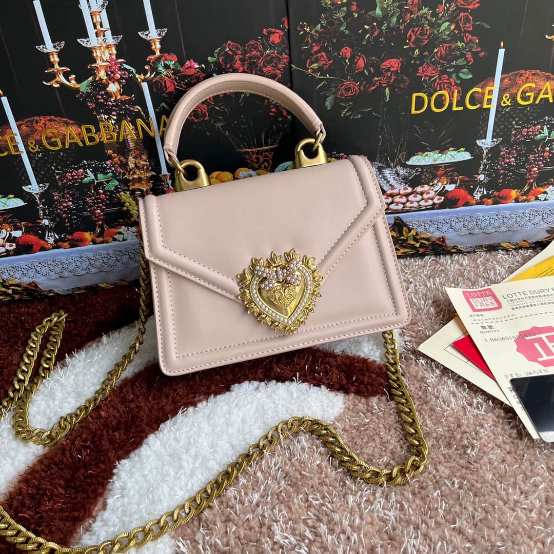 Dolce & Gabbana Small Devotion bag in smooth calfskin in Pale Pink High