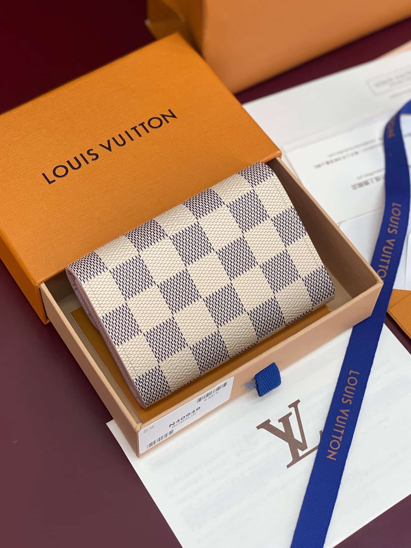 Louis Vuitton Rosalie Coin Purse Damier Azur/Light Bliss/Cream Coated canvas N40949 High