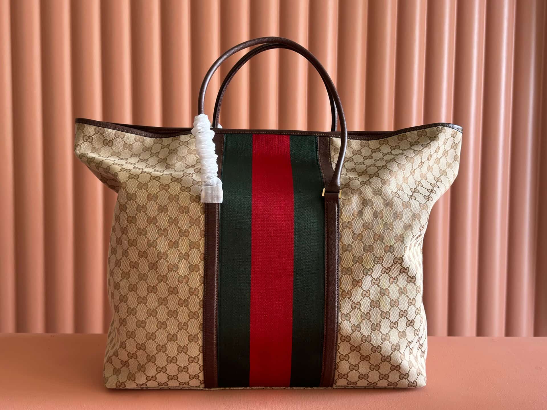 Gucci GG duffle bag with Web Sand and dark brown GG canvas ‎874979 High