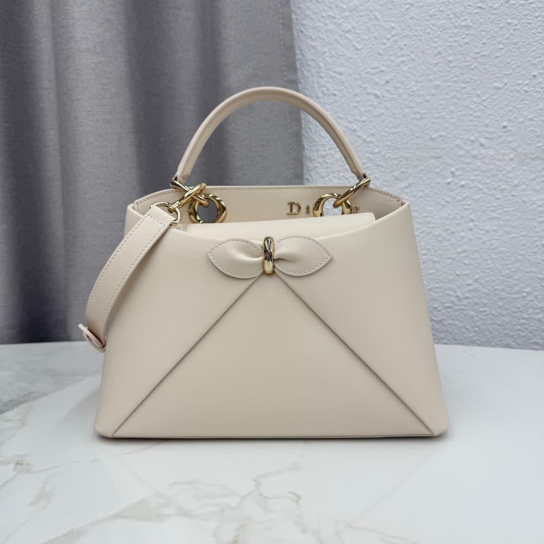 Small Dior Cigale Bag Cream Shiny Supple Calfskin High