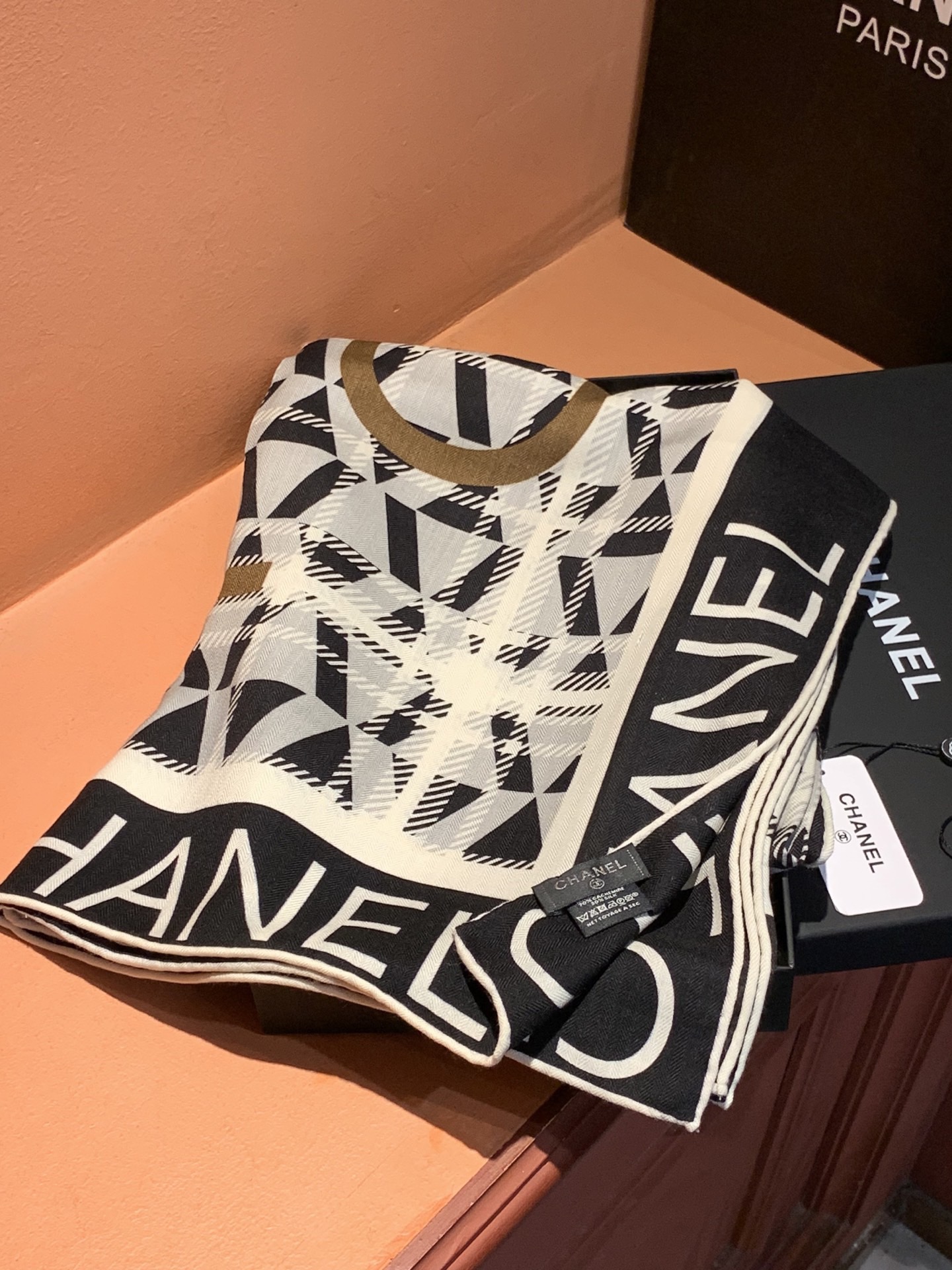 Chanel logo print silk scarf