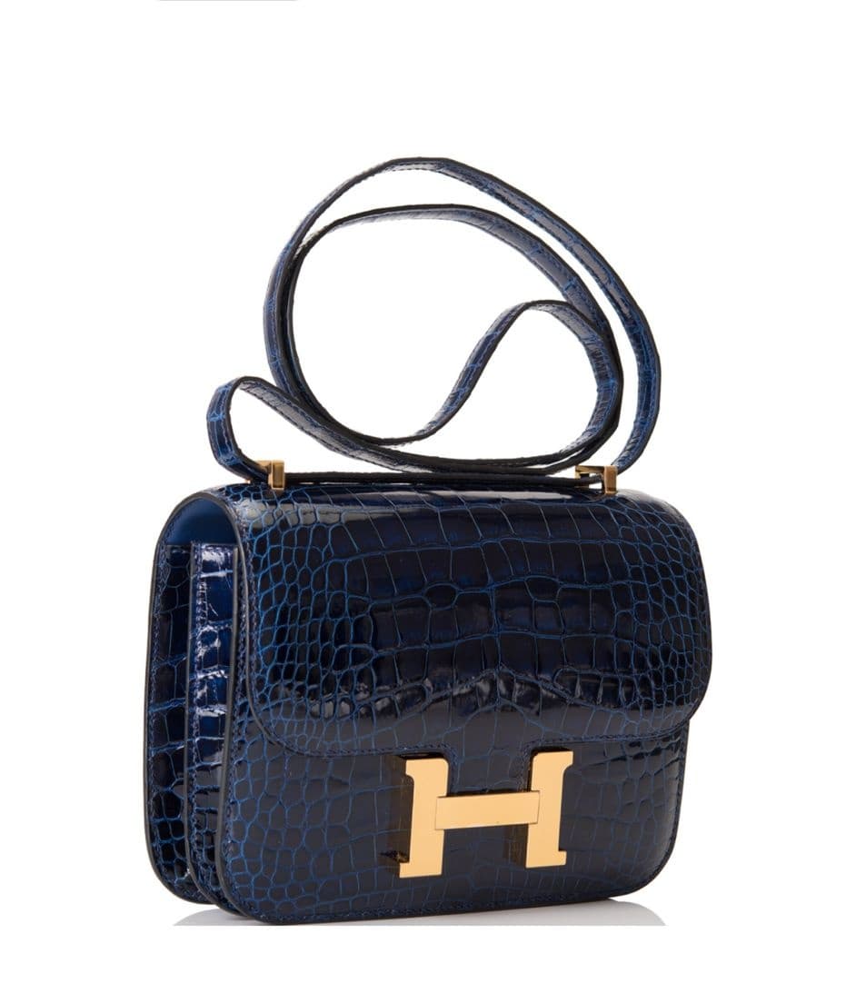 Hermes Constance 18/24cm Crocodile Leather Bag Blue Saphir WAX High Customizing Style