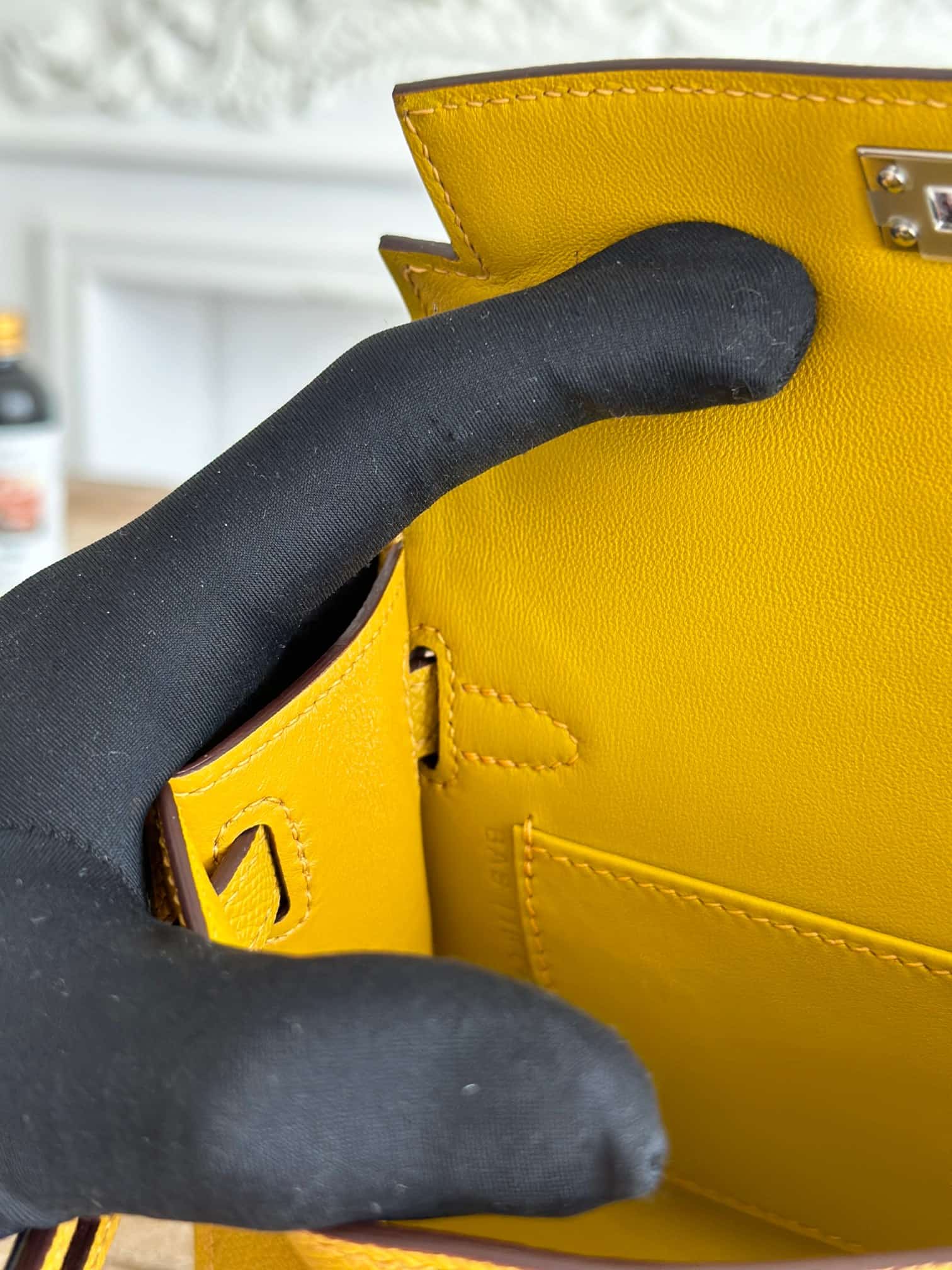 Hermes Kelly Mini II Bag Epsom Leather WAX Silver/Gold Metal Jaune Ambre High