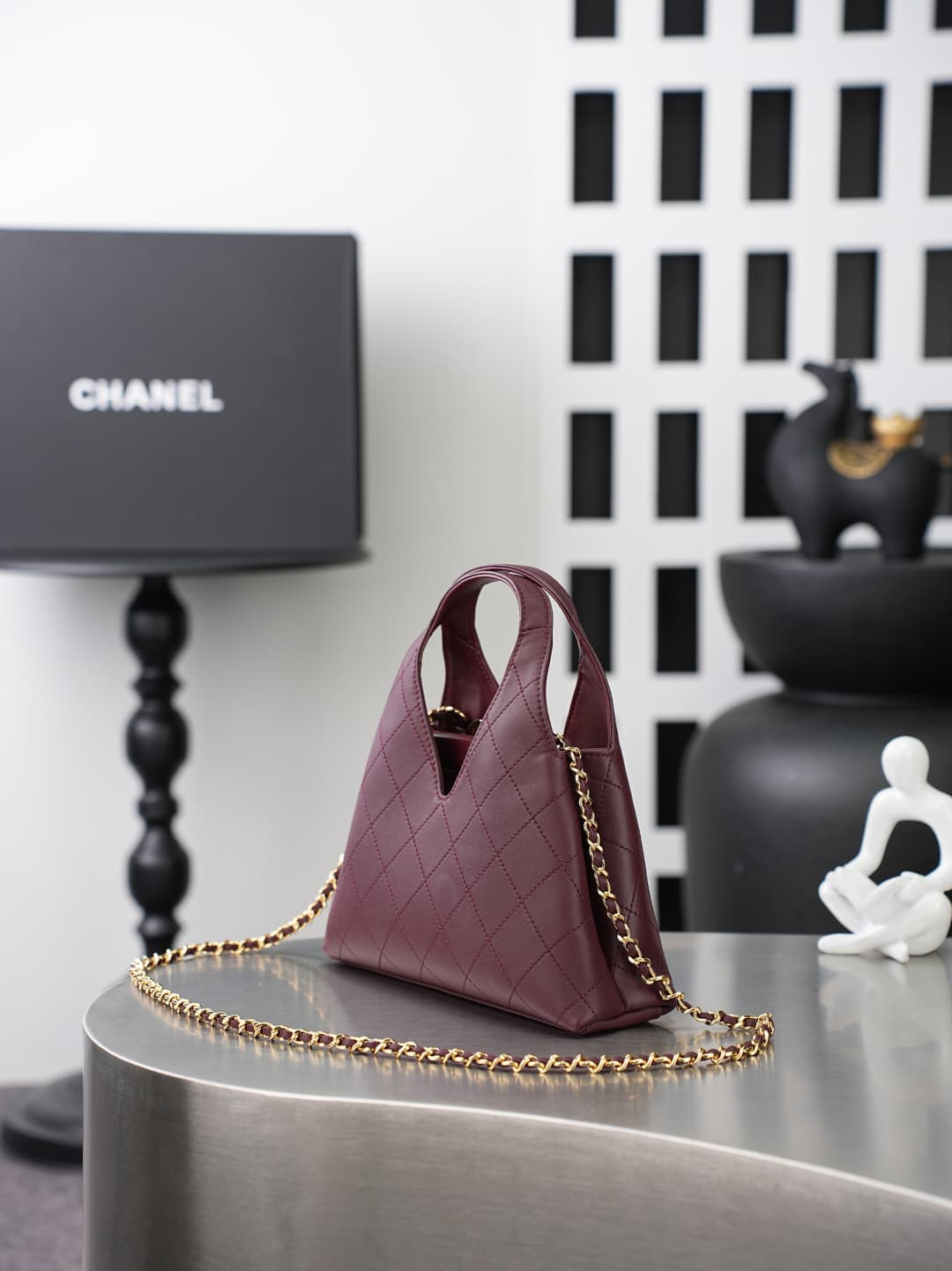 Chanel Shopping Bag Lambskin & Gold-Tone Metal Burgundy AS6392 A