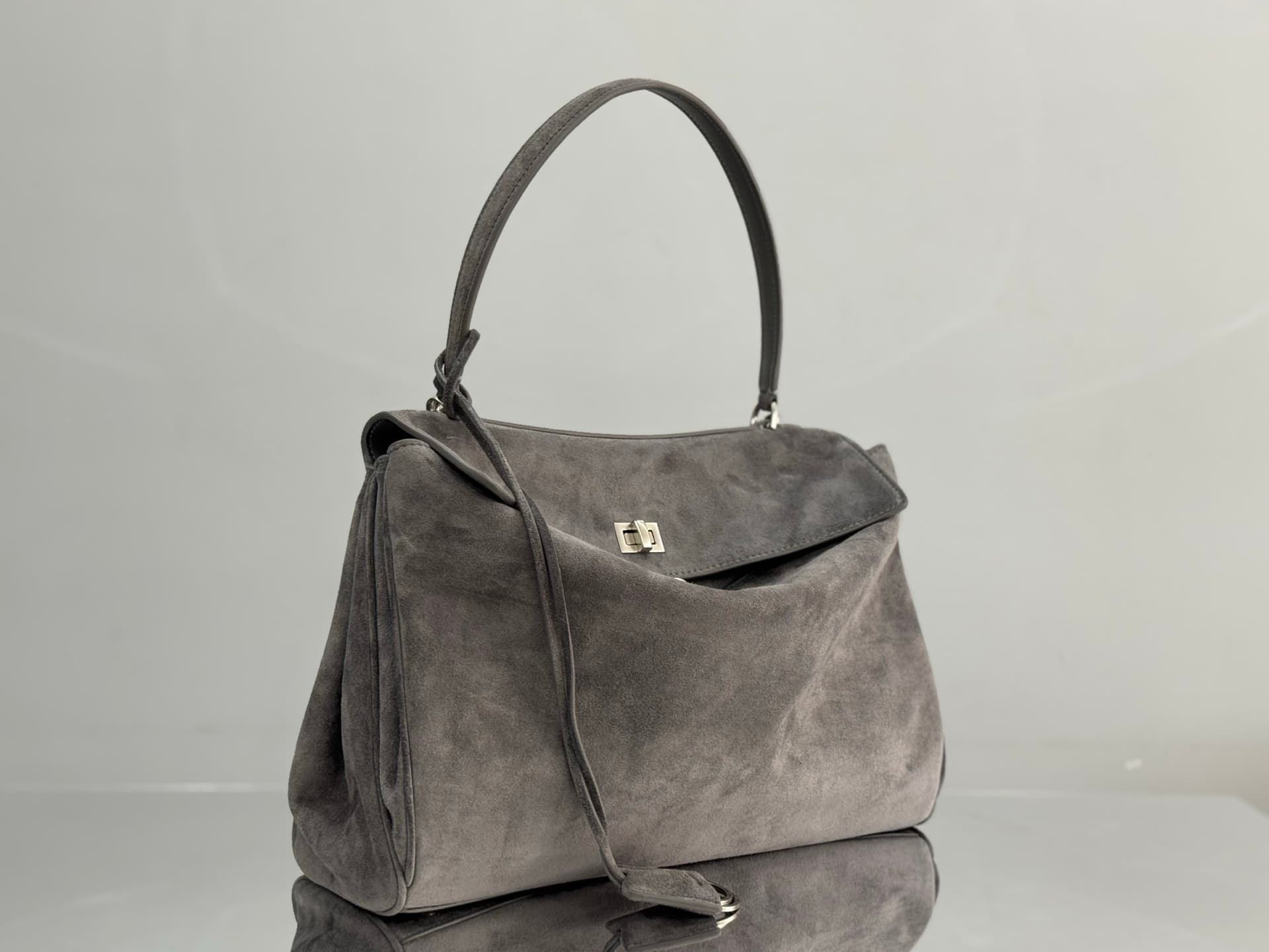 Balenciaga Rodeo Medium Bag in Grey Waxed Suede Calfskin With Silver-Tone Metal TOP