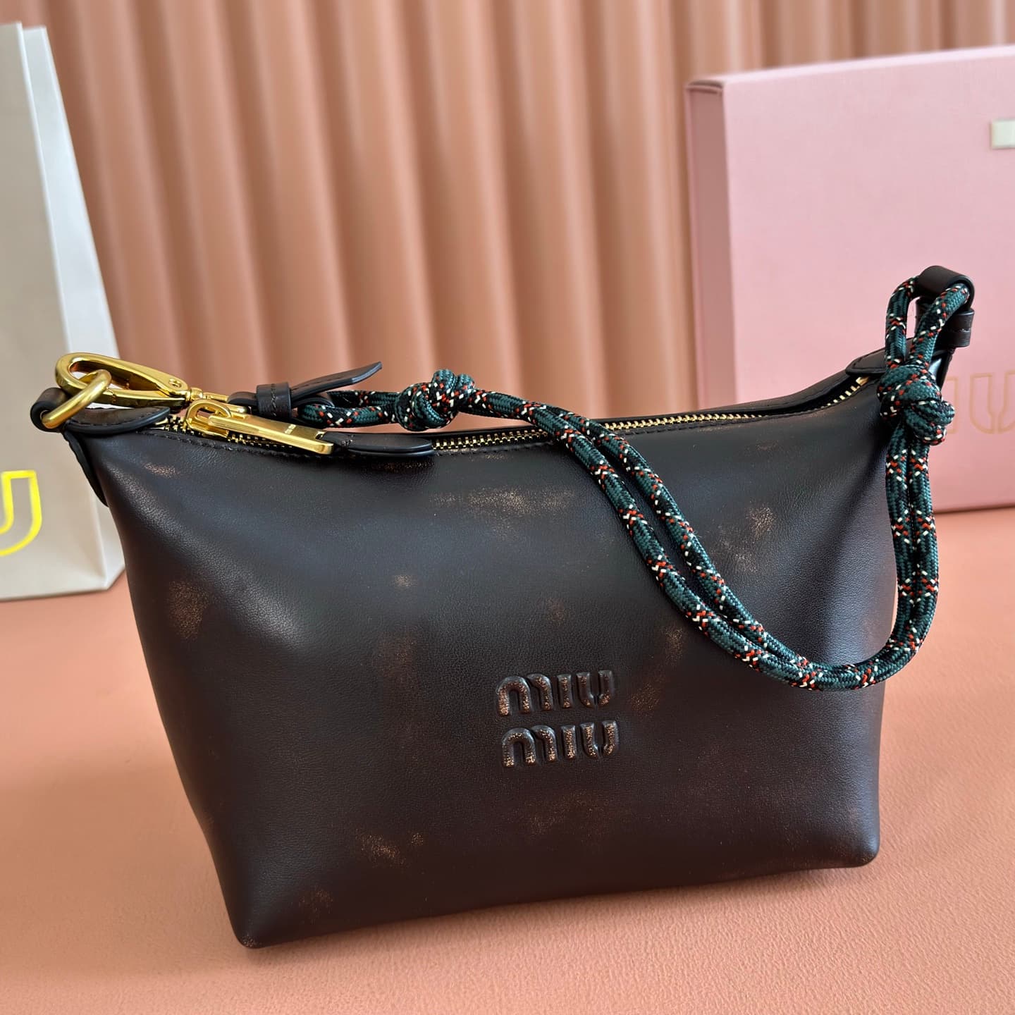 Miu Miu Leather pouch Coffee Brown/Green 5NE841 High