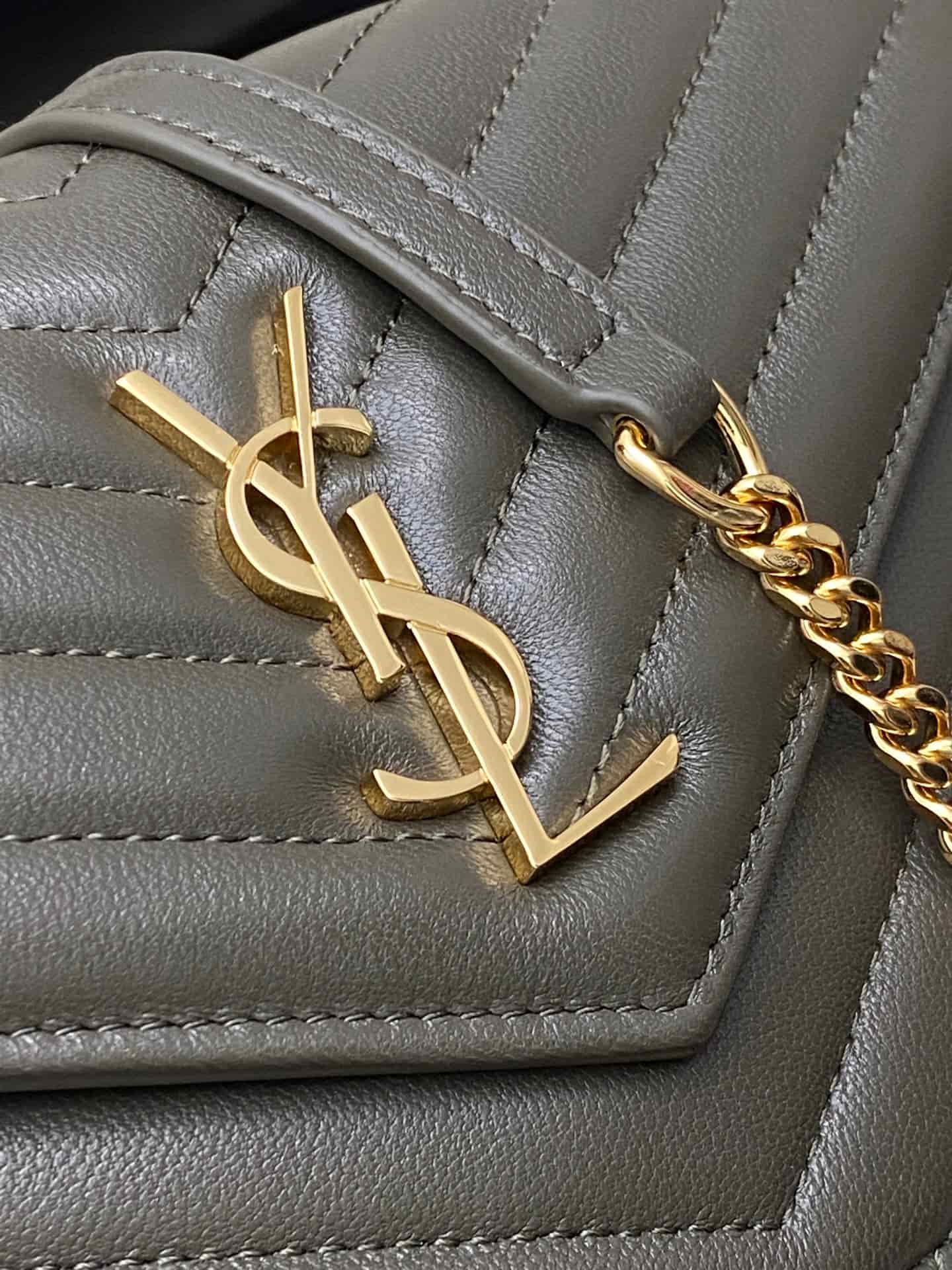 Saint Laurent Monogram Matelassé Cassandre Wallet on Chain Green Lambskin 393953 High