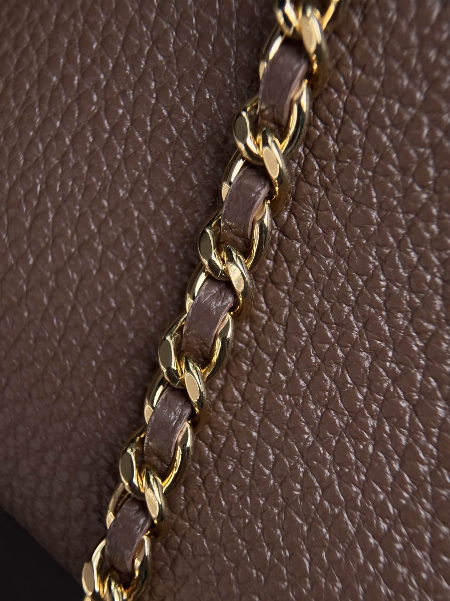 Chanel Small Vanity with chain Grained Calfskin & Gold-Tone Metal Dark Brown AS5346 A
