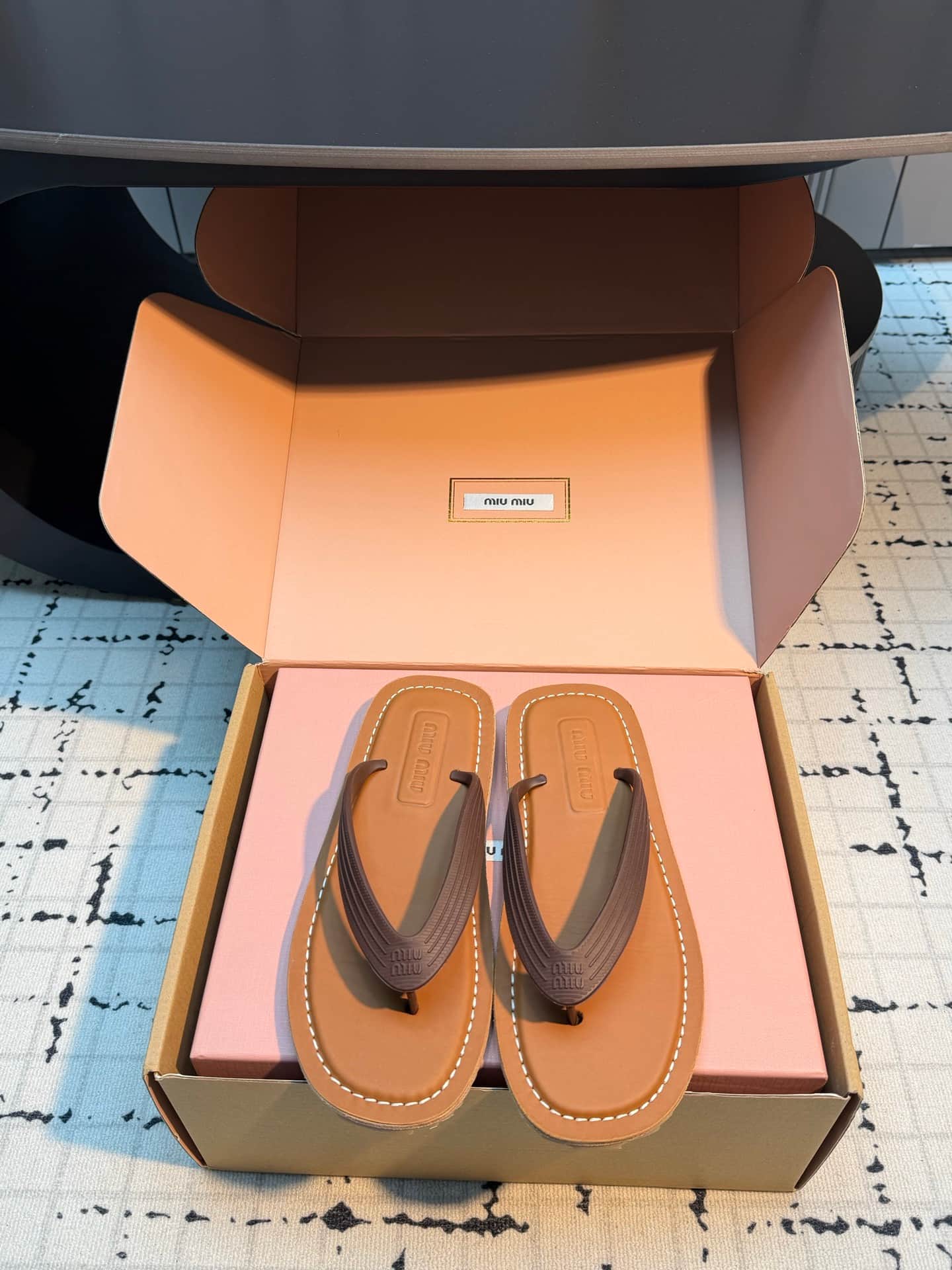 Miu Miu Logo Flat Thong Sandals